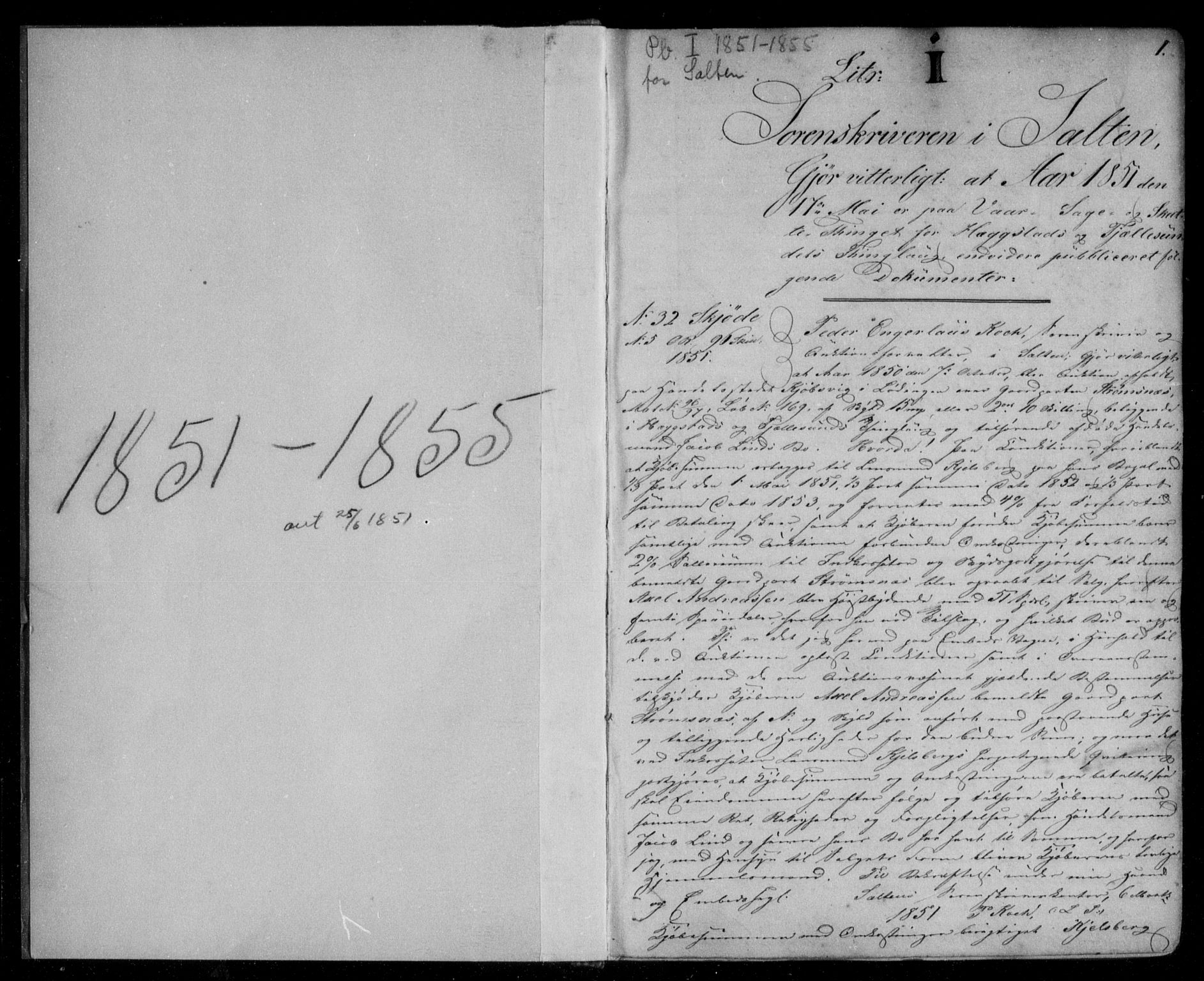 Salten sorenskriveri, SAT/A-4578/1/2/2C/L0009: Pantebok nr. I, 1851-1855, s. 1