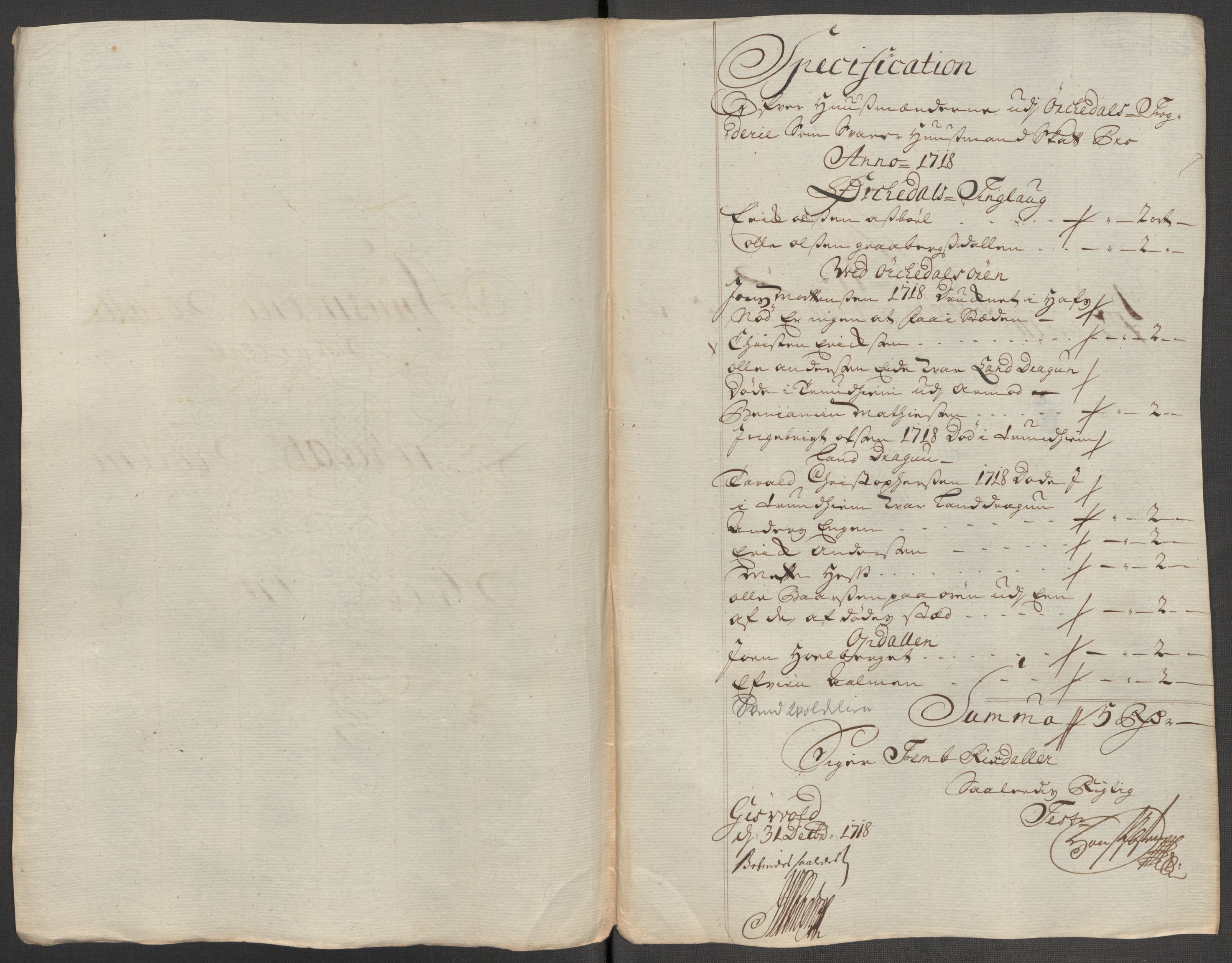Rentekammeret inntil 1814, Reviderte regnskaper, Fogderegnskap, RA/EA-4092/R60/L3971: Fogderegnskap Orkdal og Gauldal, 1718, s. 139