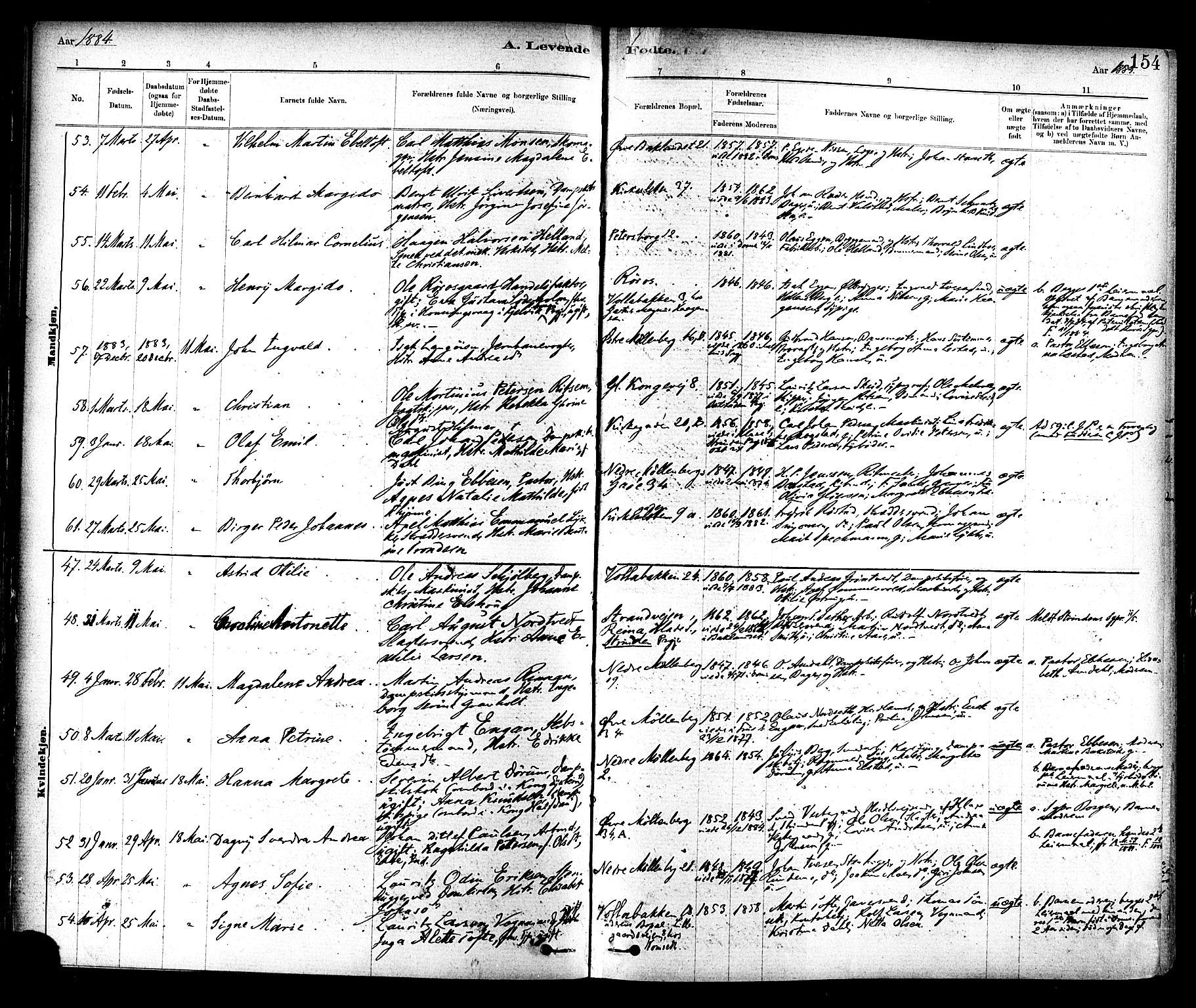 Ministerialprotokoller, klokkerbøker og fødselsregistre - Sør-Trøndelag, SAT/A-1456/604/L0188: Ministerialbok nr. 604A09, 1878-1892, s. 154