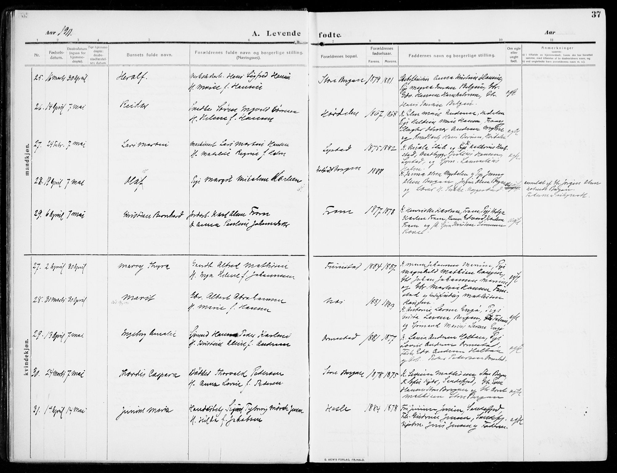 Sandar kirkebøker, AV/SAKO-A-243/F/Fa/L0016: Ministerialbok nr. 16, 1909-1919, s. 37