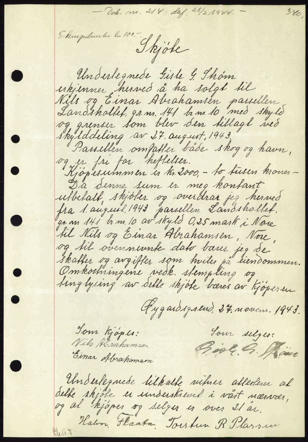 Numedal og Sandsvær sorenskriveri, SAKO/A-128/G/Ga/Gaa/L0055: Pantebok nr. A7, 1943-1944, Dagboknr: 214/1944