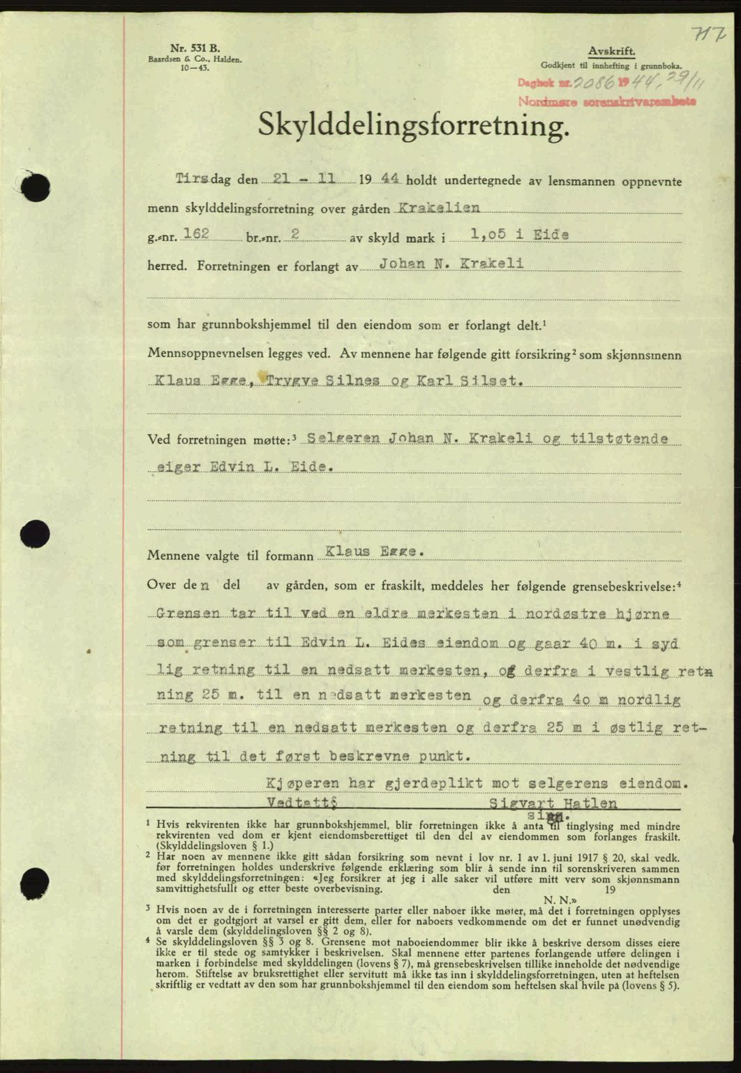 Nordmøre sorenskriveri, SAT/A-4132/1/2/2Ca: Pantebok nr. A98, 1944-1944, Dagboknr: 2086/1944