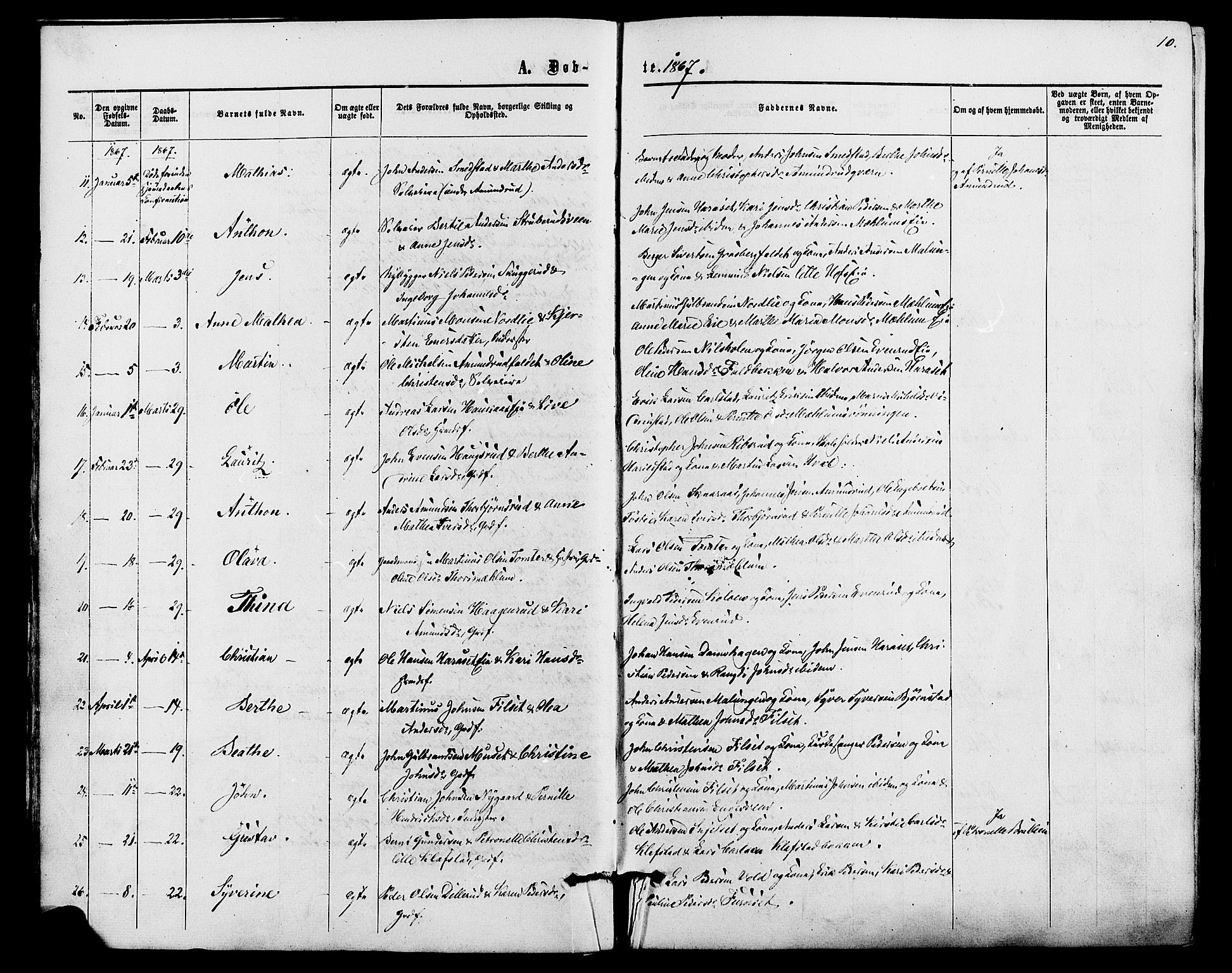 Romedal prestekontor, AV/SAH-PREST-004/K/L0006: Ministerialbok nr. 6, 1866-1886, s. 10