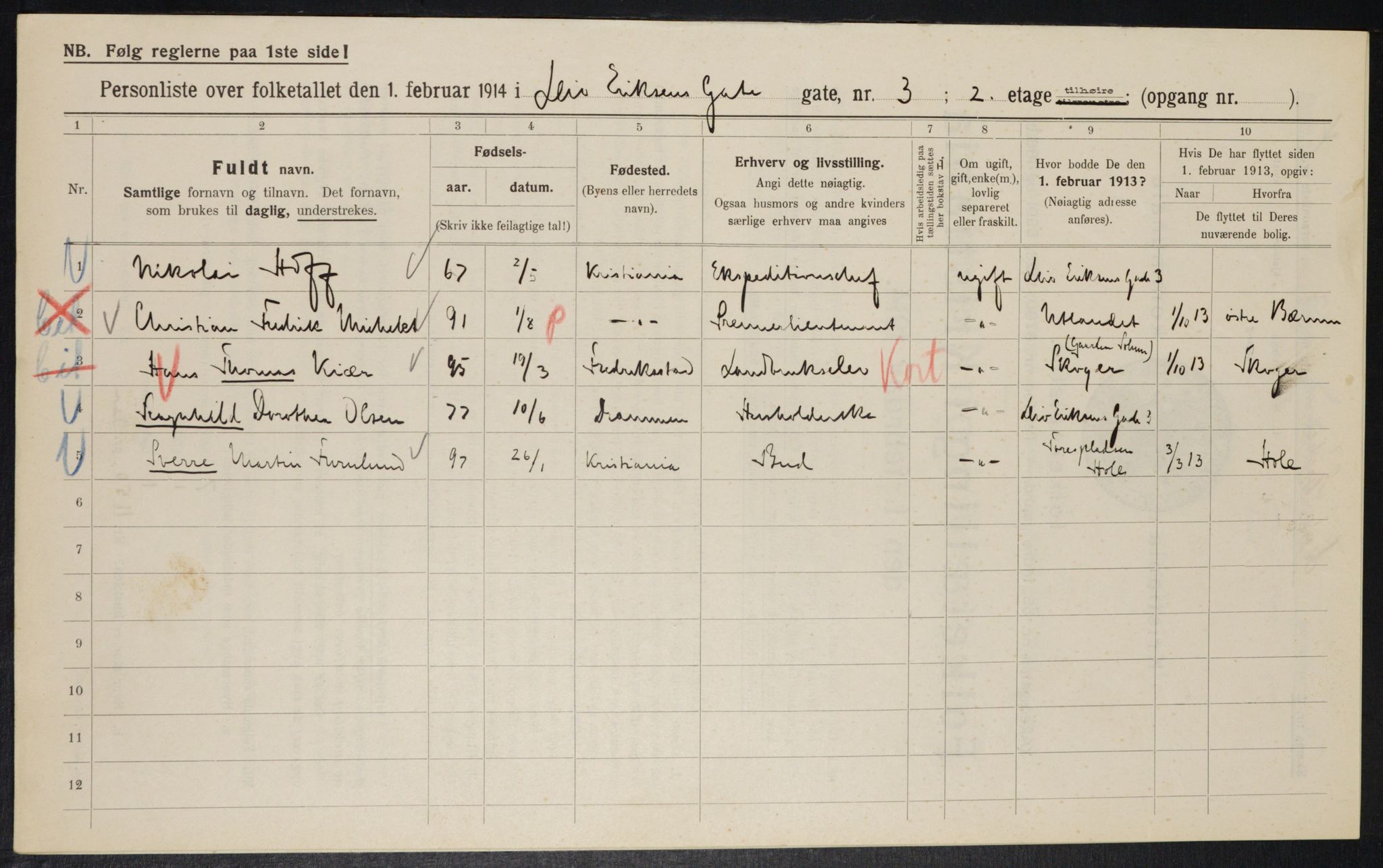 OBA, Kommunal folketelling 1.2.1914 for Kristiania, 1914, s. 57357