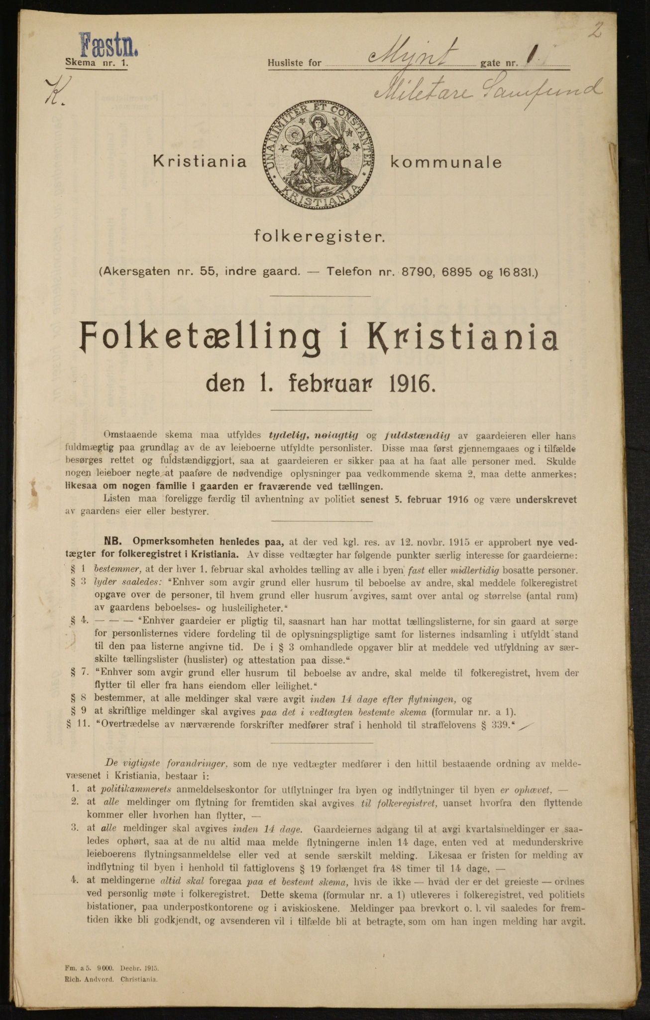 OBA, Kommunal folketelling 1.2.1916 for Kristiania, 1916, s. 70015