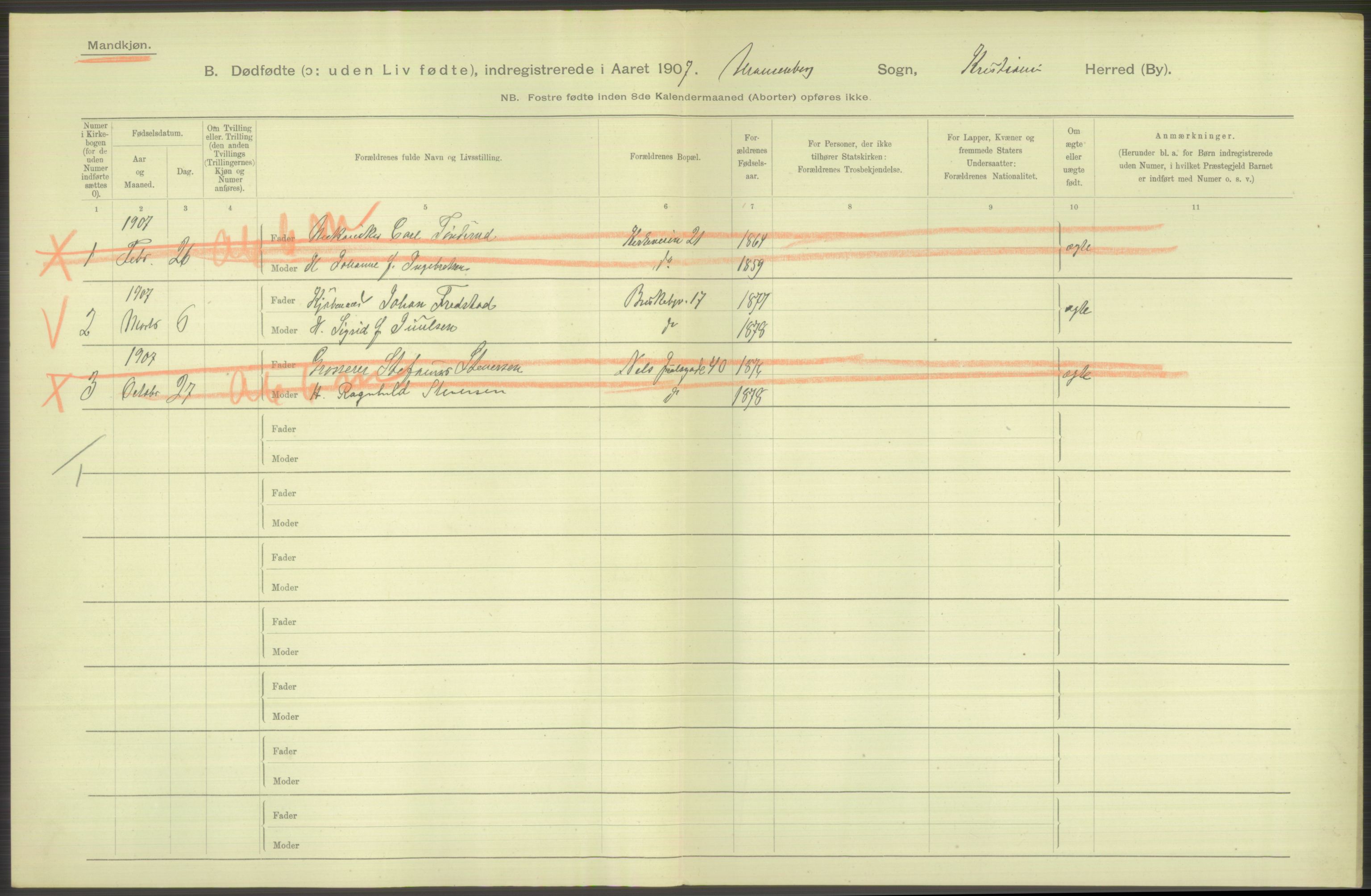 Statistisk sentralbyrå, Sosiodemografiske emner, Befolkning, RA/S-2228/D/Df/Dfa/Dfae/L0010: Kristiania: Døde, dødfødte, 1907, s. 48