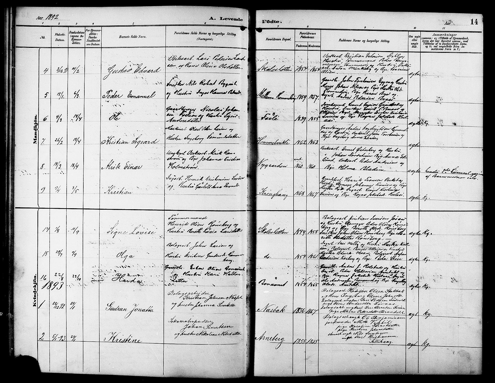 Ministerialprotokoller, klokkerbøker og fødselsregistre - Sør-Trøndelag, AV/SAT-A-1456/617/L0431: Klokkerbok nr. 617C01, 1889-1910, s. 14