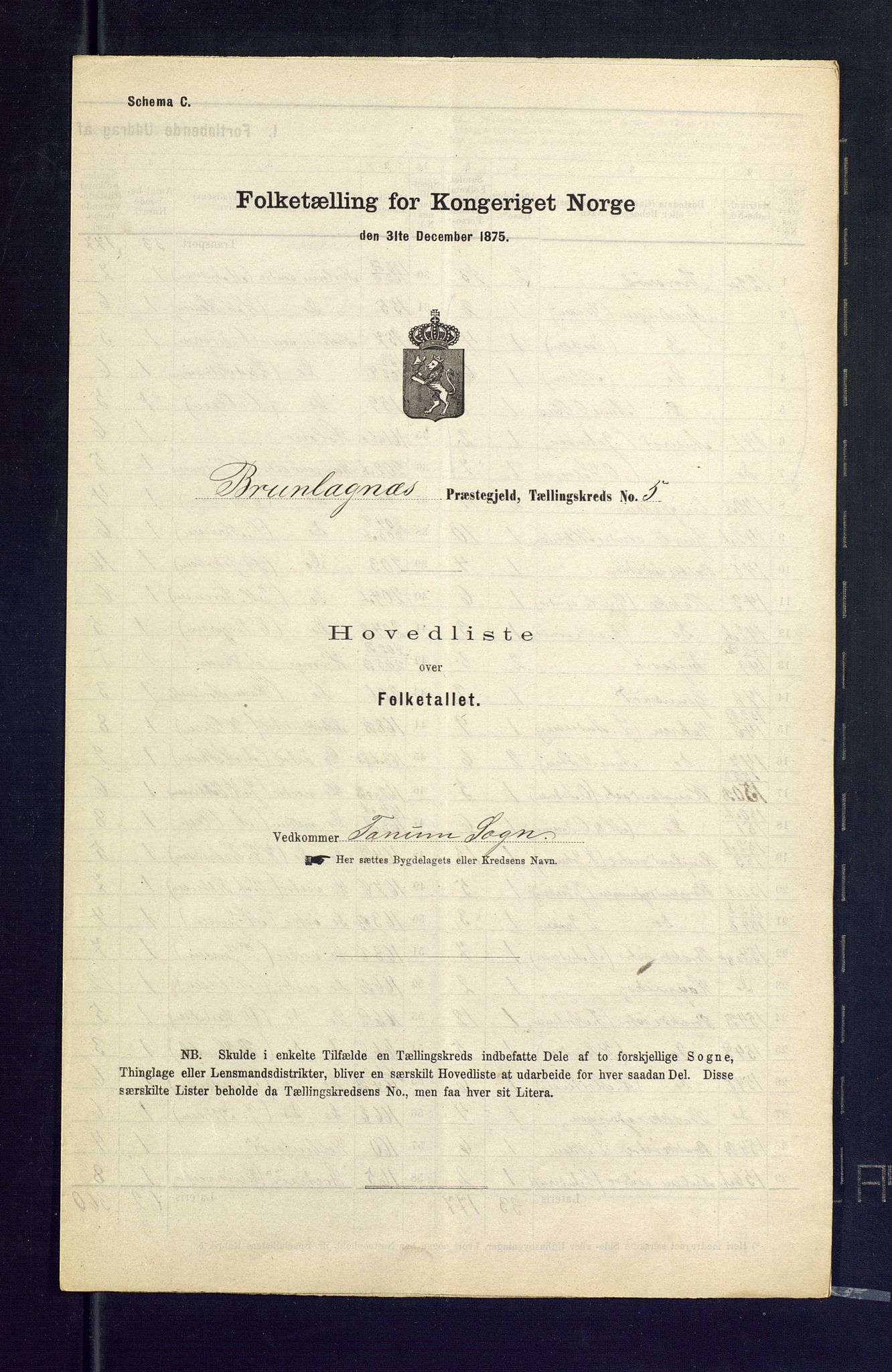 SAKO, Folketelling 1875 for 0726P Brunlanes prestegjeld, 1875, s. 18
