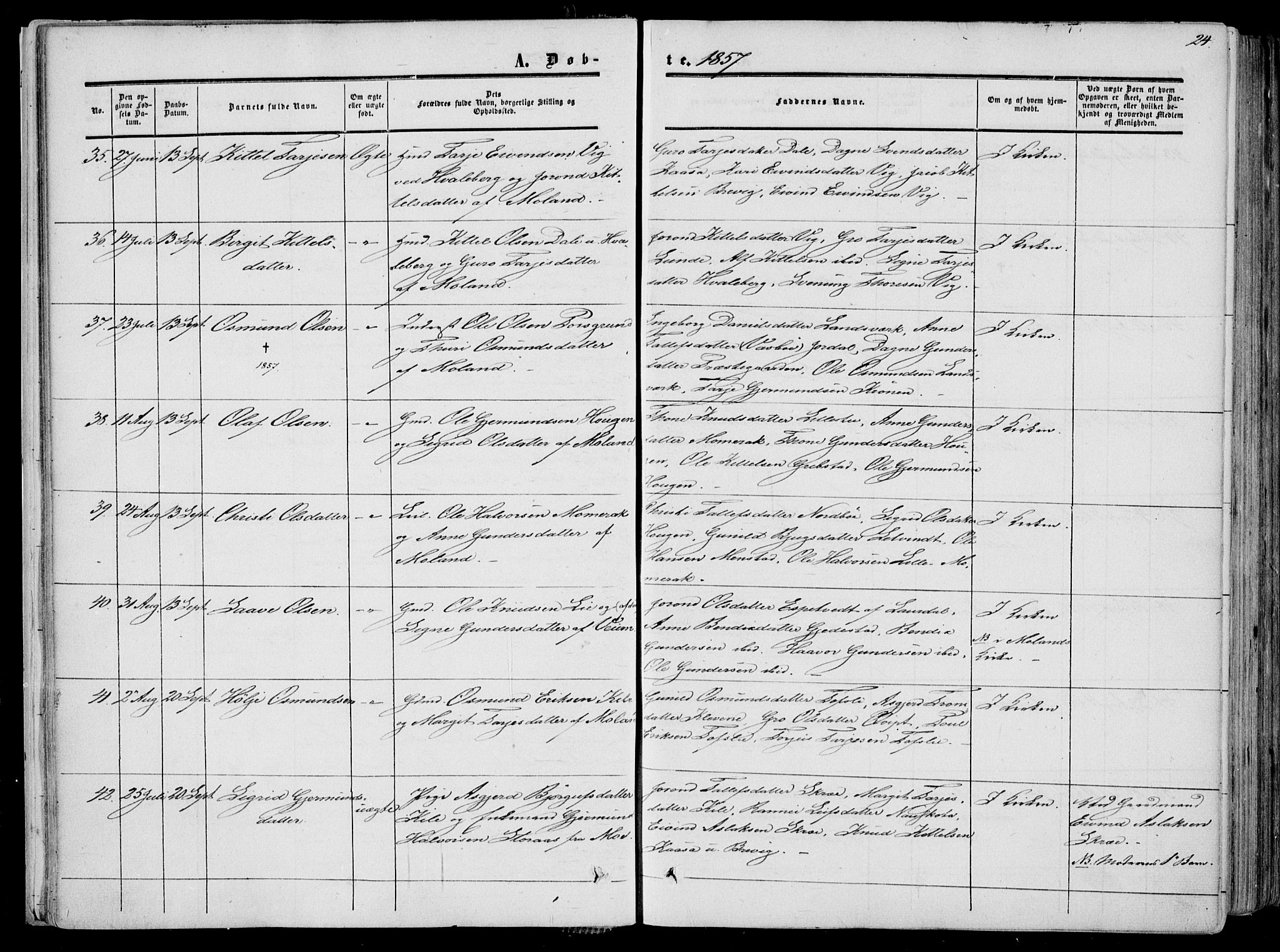 Fyresdal kirkebøker, AV/SAKO-A-263/F/Fa/L0005: Ministerialbok nr. I 5, 1855-1871, s. 24