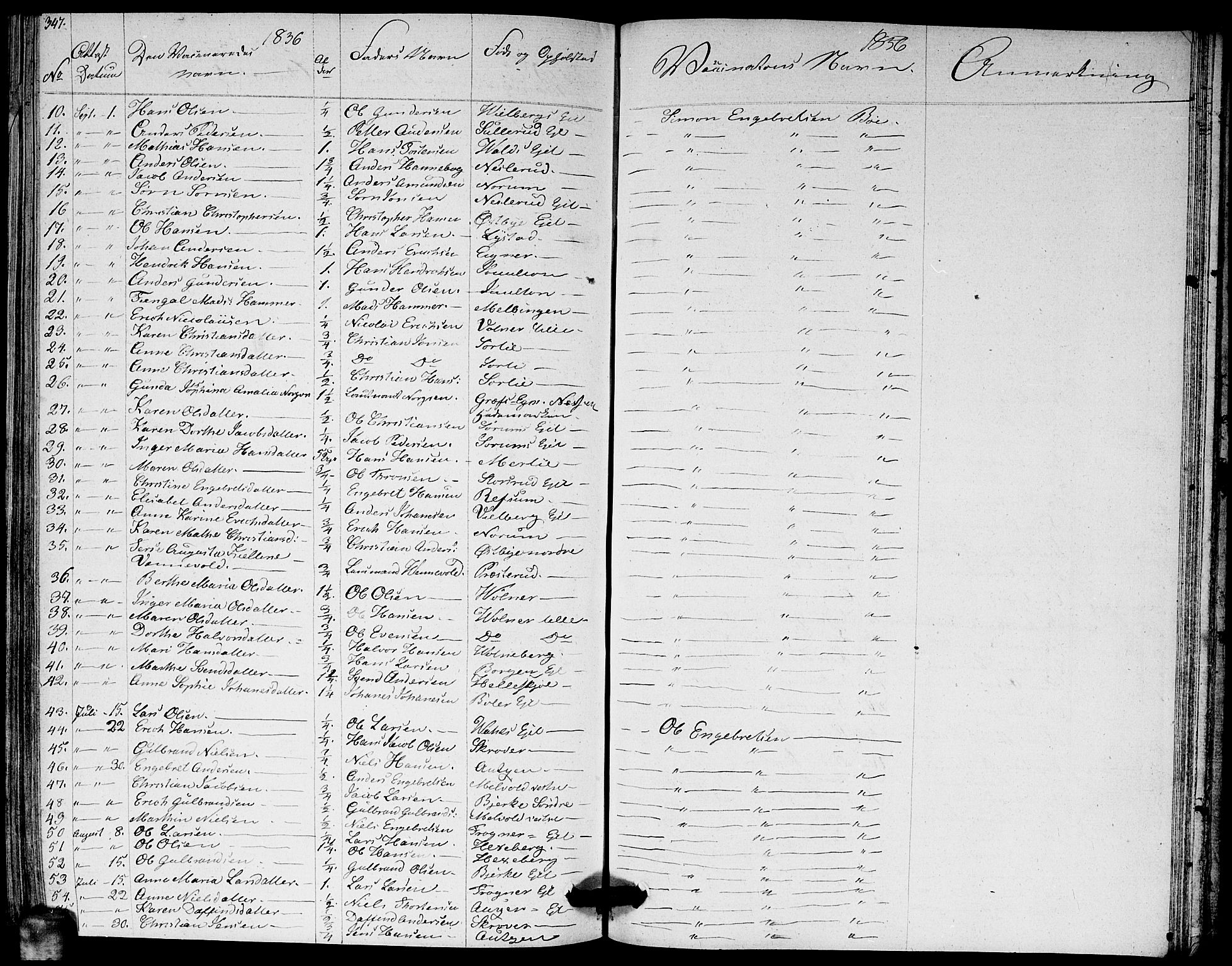 Sørum prestekontor Kirkebøker, AV/SAO-A-10303/G/Ga/L0002: Klokkerbok nr. I 2, 1829-1845, s. 347