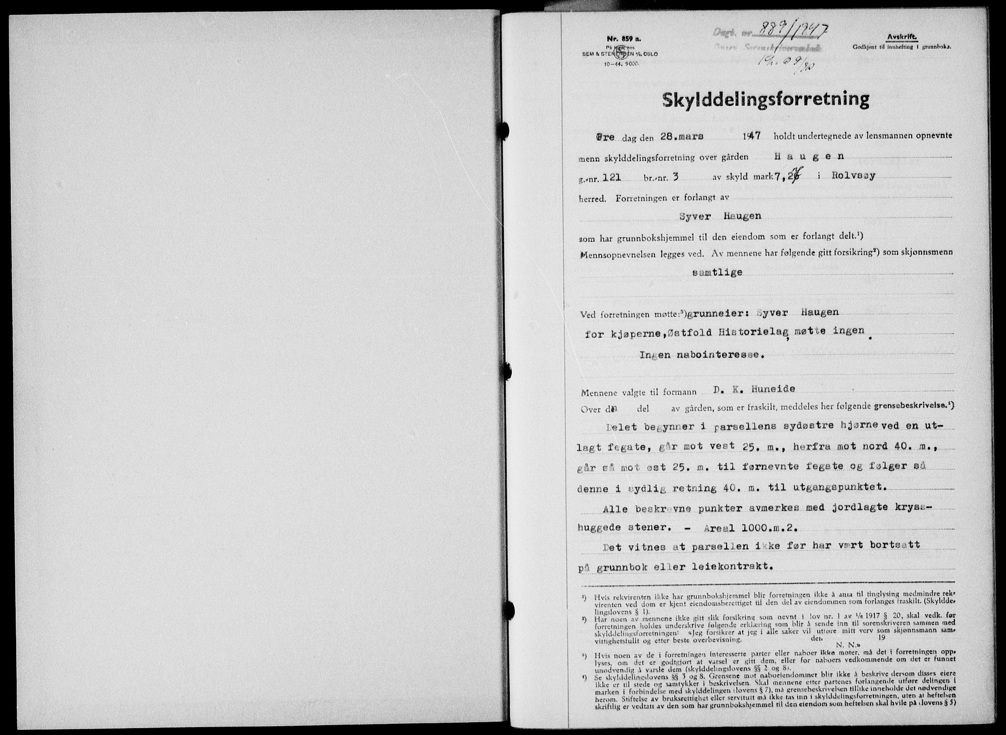 Onsøy sorenskriveri, SAO/A-10474/G/Ga/Gab/L0019b: Pantebok nr. II A-19 B, 1947-1947, Dagboknr: 889/1947