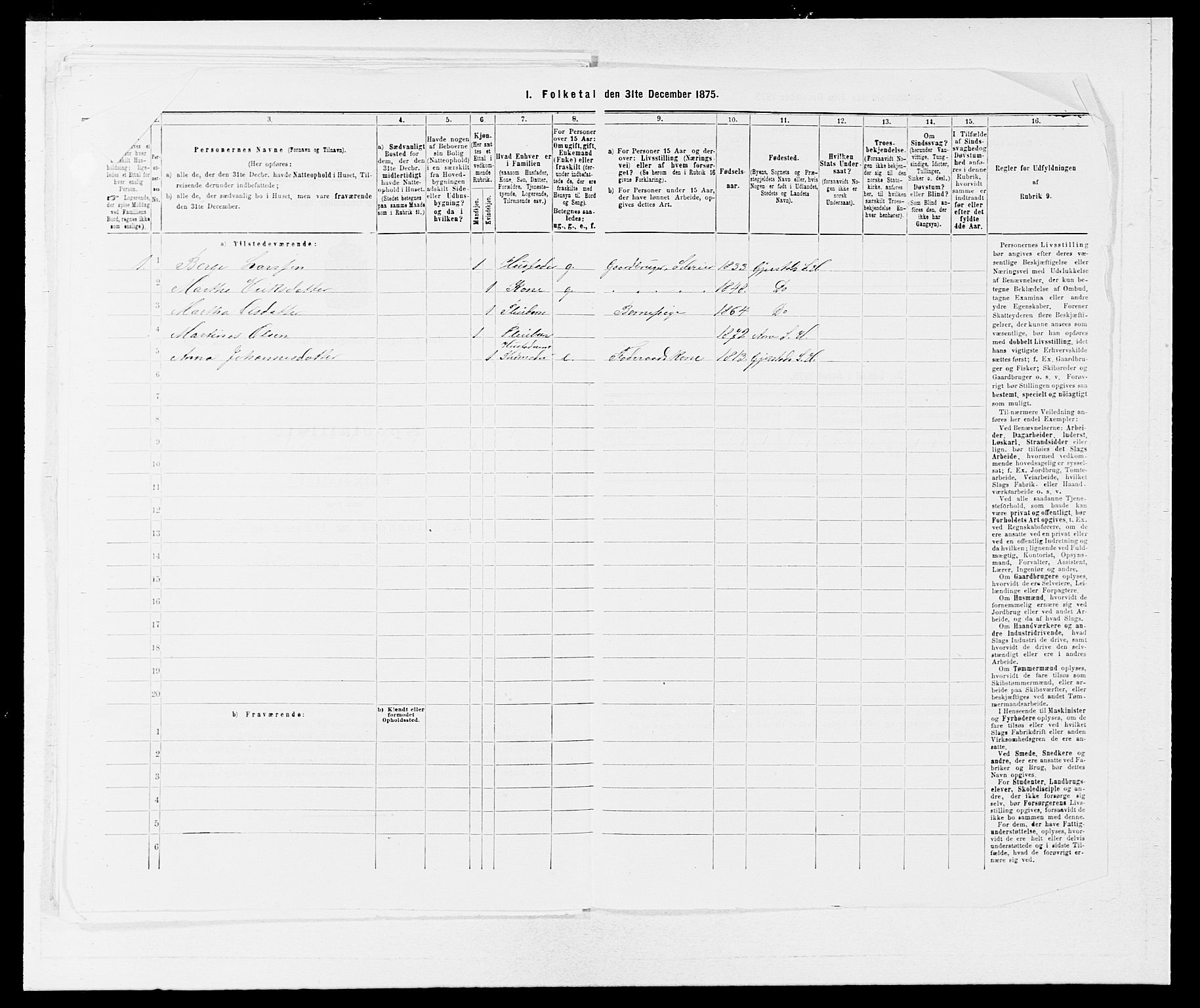 SAB, Folketelling 1875 for 1250P Haus prestegjeld, 1875, s. 97