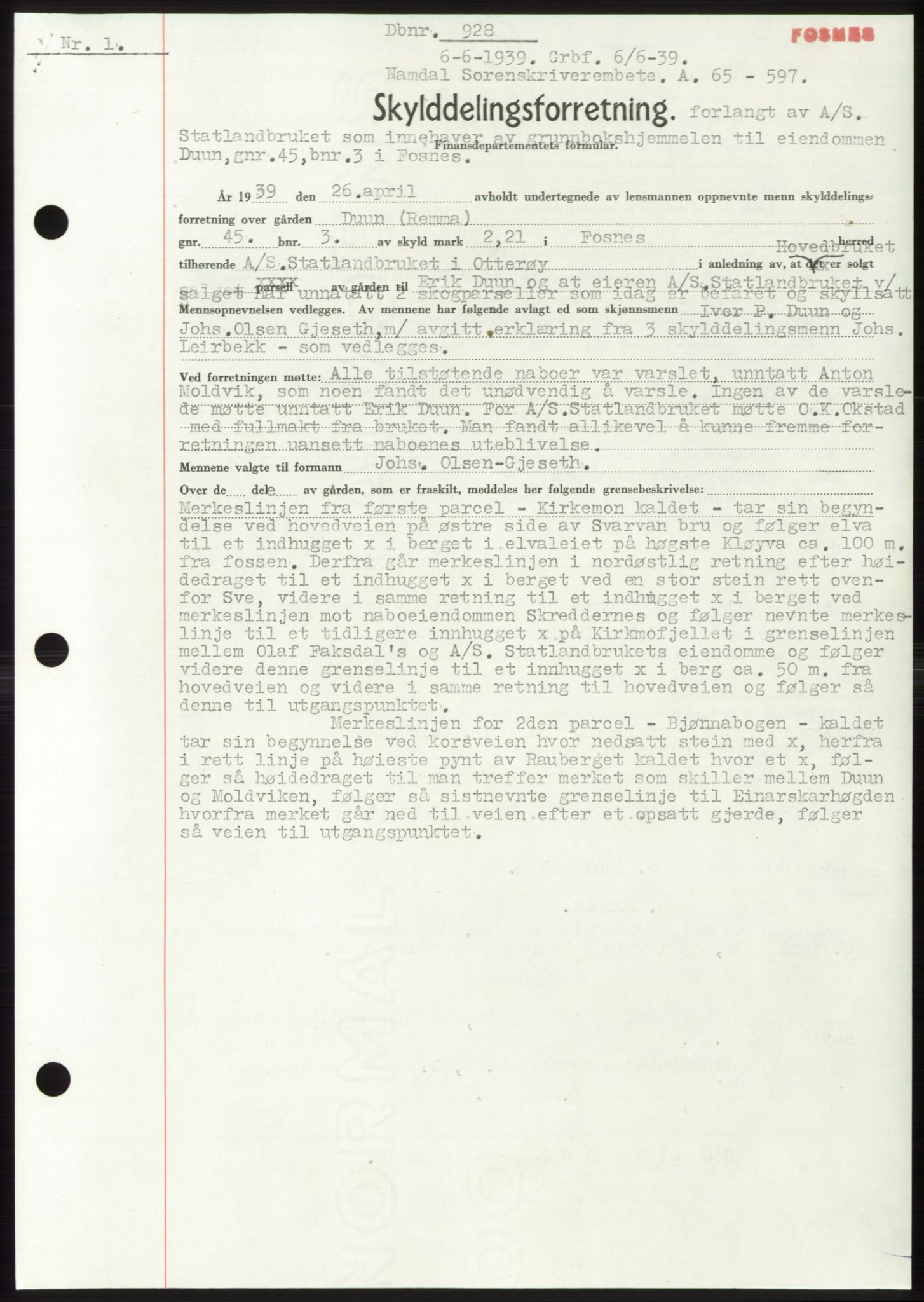 Namdal sorenskriveri, SAT/A-4133/1/2/2C: Pantebok nr. -, 1937-1939, Tingl.dato: 06.06.1939