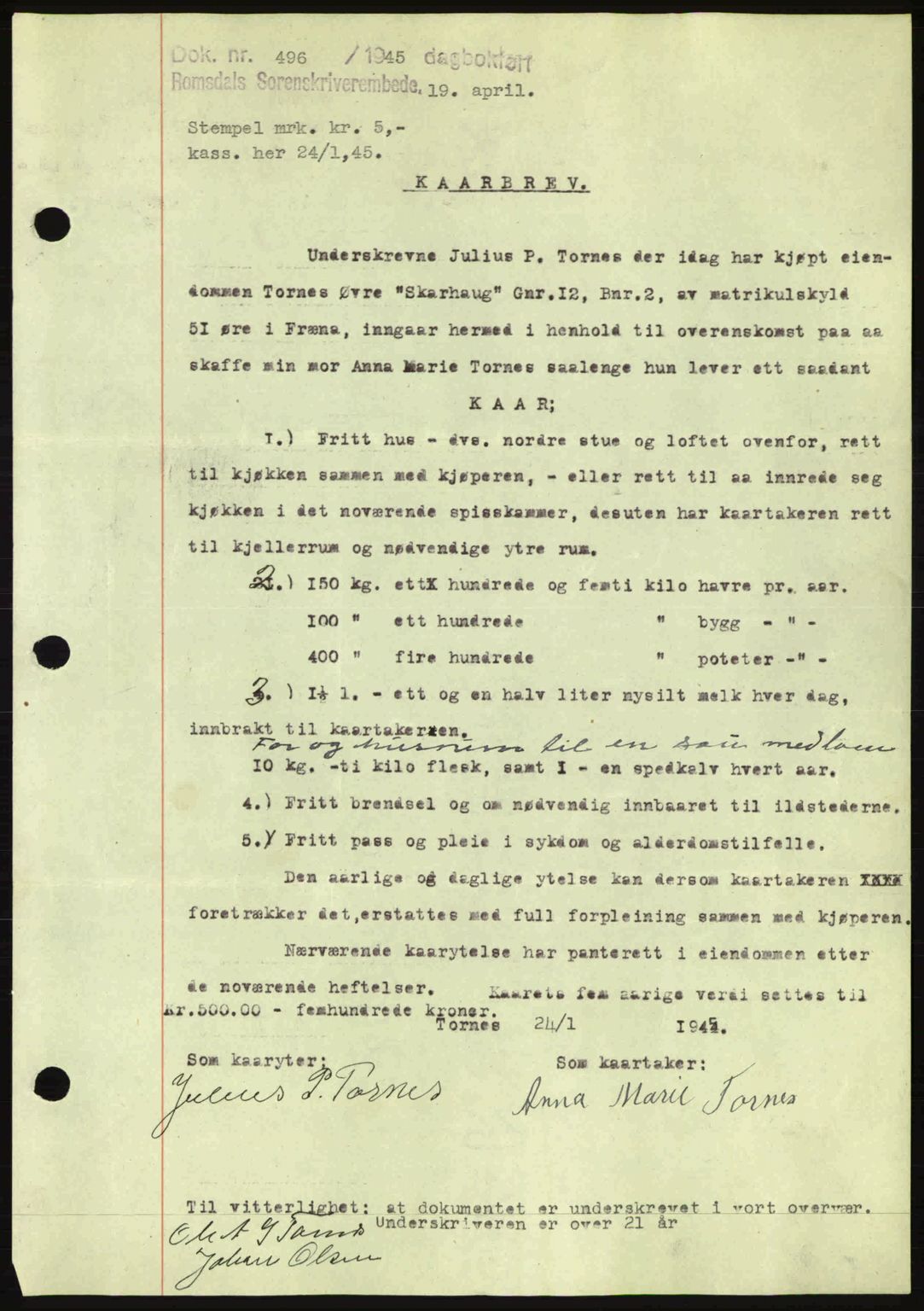 Romsdal sorenskriveri, SAT/A-4149/1/2/2C: Pantebok nr. A17, 1944-1945, Dagboknr: 496/1945