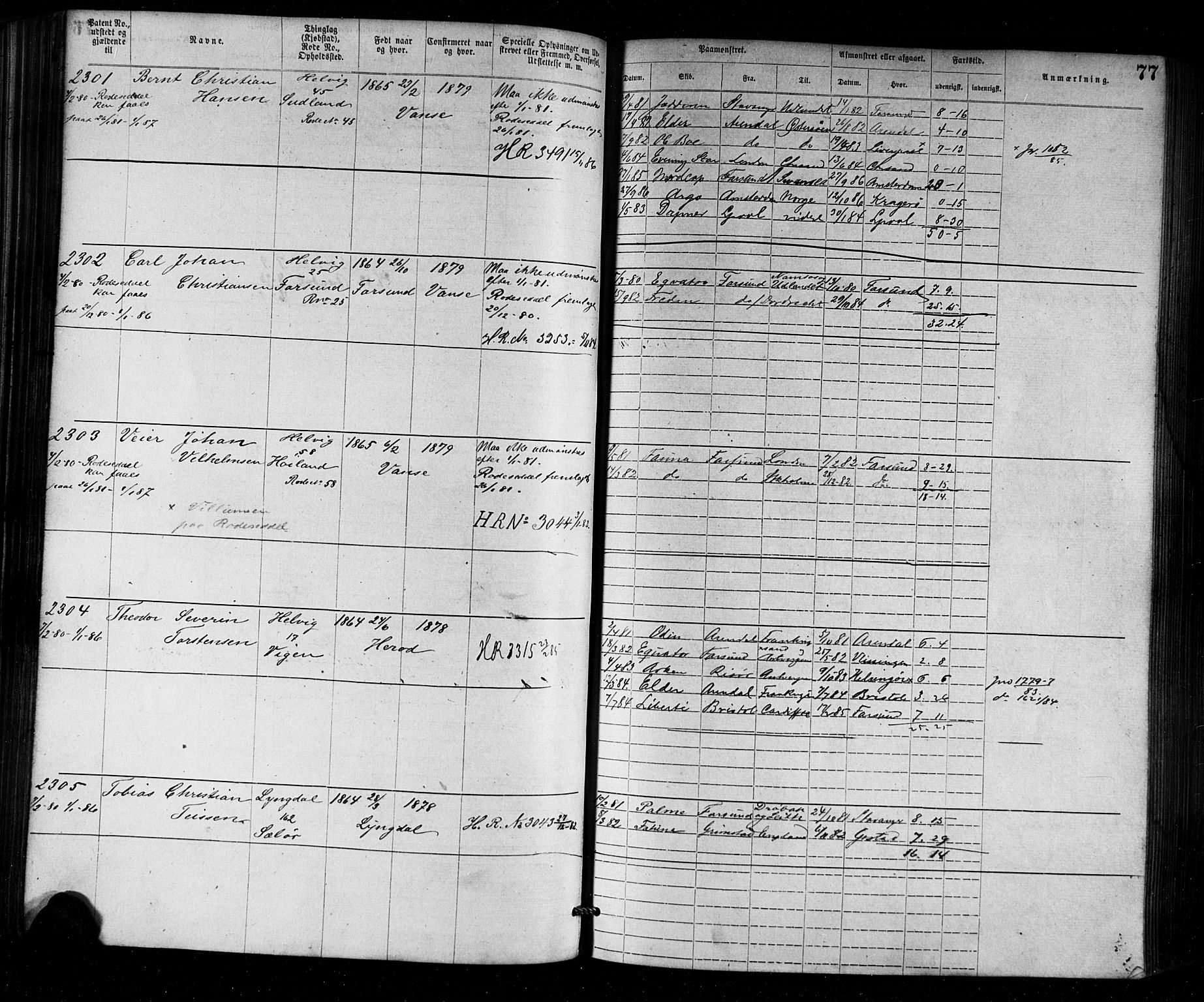 Farsund mønstringskrets, AV/SAK-2031-0017/F/Fa/L0002: Annotasjonsrulle nr 1921-3815 med register, M-2, 1877-1894, s. 103