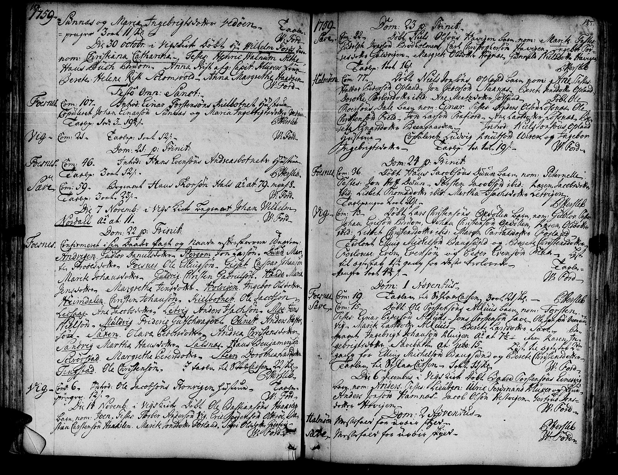 Ministerialprotokoller, klokkerbøker og fødselsregistre - Nord-Trøndelag, AV/SAT-A-1458/773/L0607: Ministerialbok nr. 773A01, 1751-1783, s. 184-185