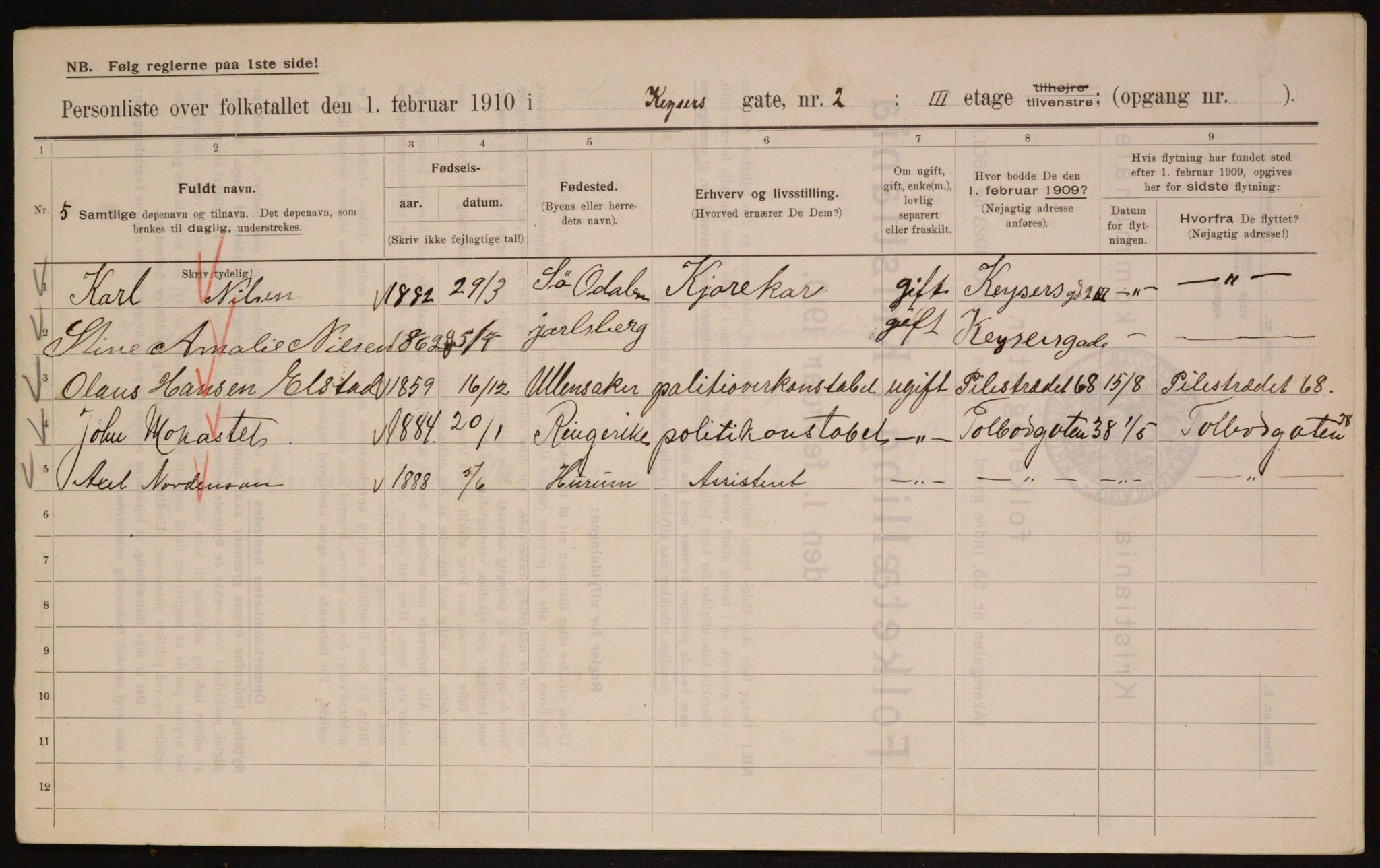 OBA, Kommunal folketelling 1.2.1910 for Kristiania, 1910, s. 47705