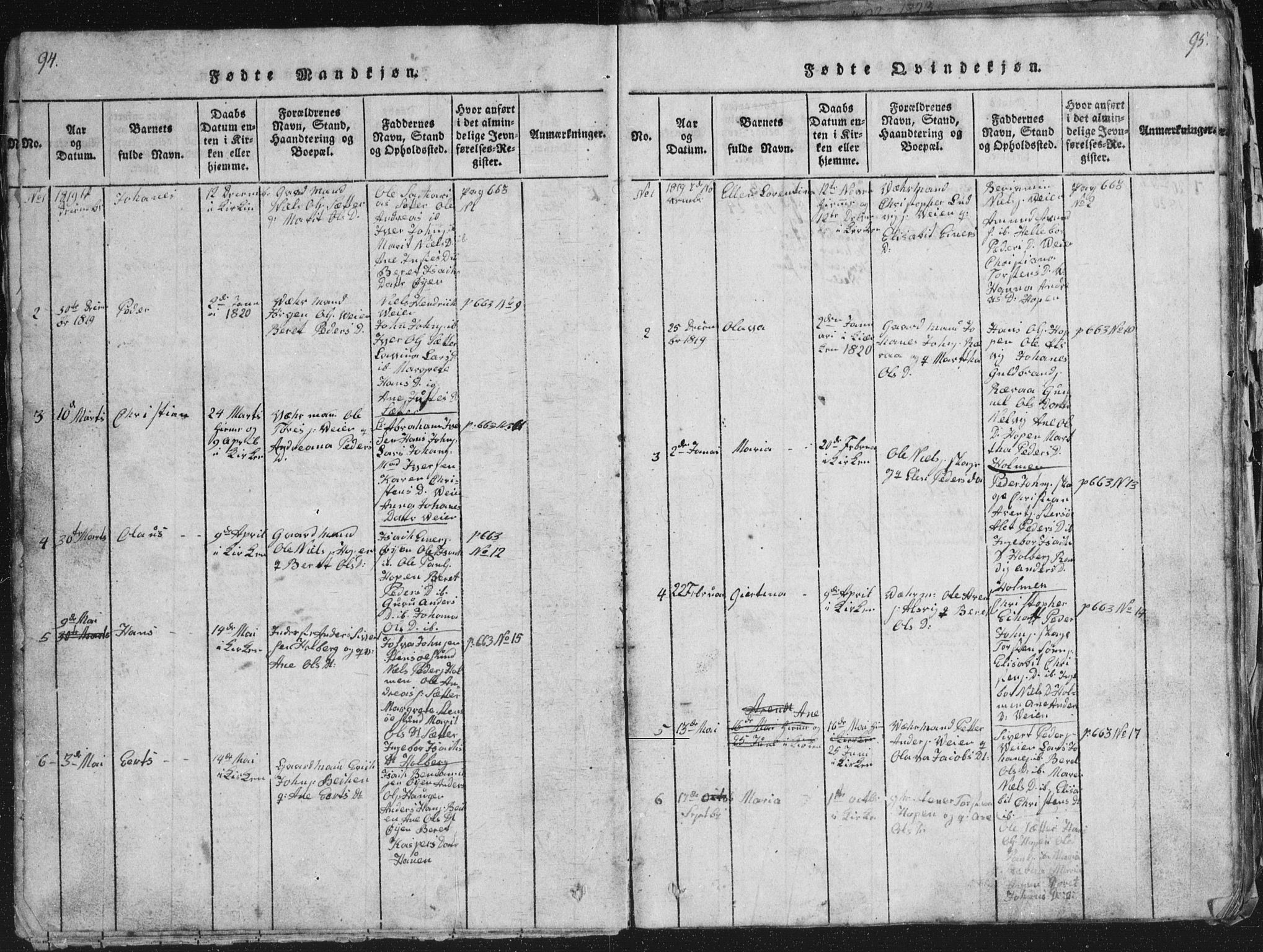 Ministerialprotokoller, klokkerbøker og fødselsregistre - Møre og Romsdal, AV/SAT-A-1454/581/L0942: Klokkerbok nr. 581C00, 1820-1836, s. 94-95