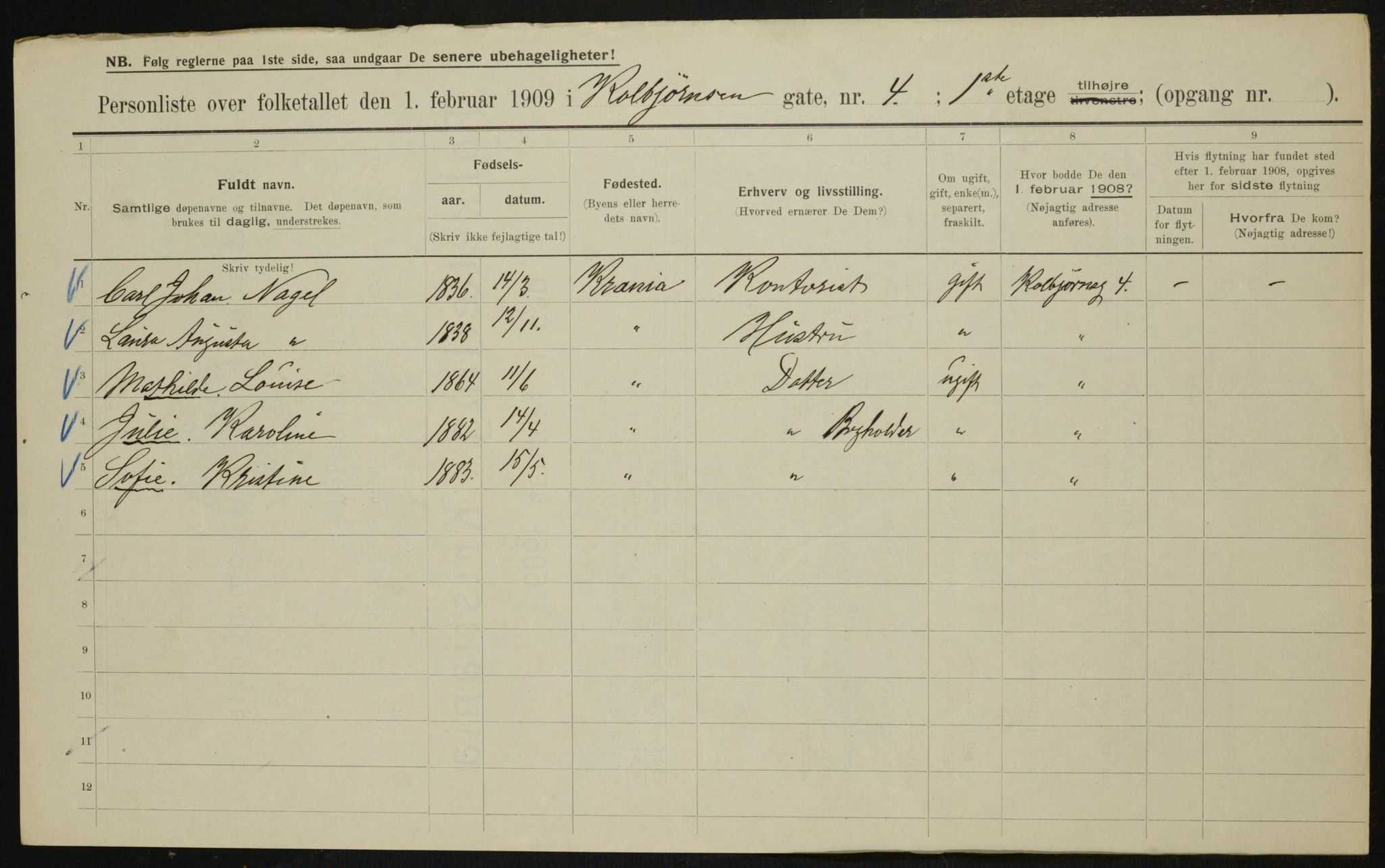 OBA, Kommunal folketelling 1.2.1909 for Kristiania kjøpstad, 1909, s. 11685