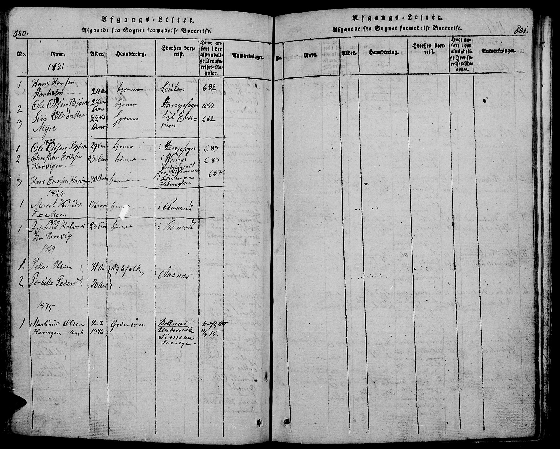 Trysil prestekontor, SAH/PREST-046/H/Ha/Hab/L0005: Klokkerbok nr. 5, 1814-1877, s. 574-575