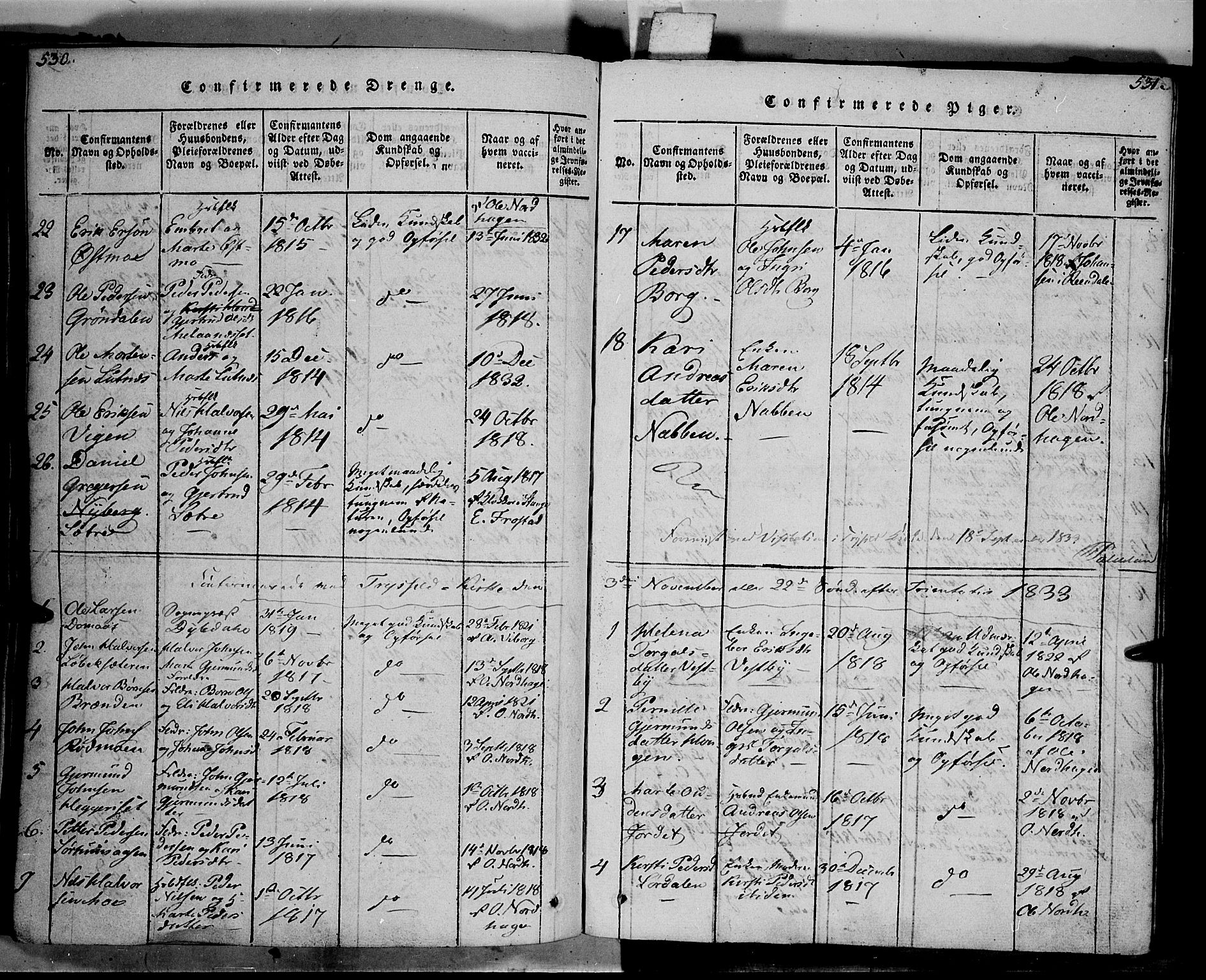 Trysil prestekontor, AV/SAH-PREST-046/H/Ha/Haa/L0003: Ministerialbok nr. 3 /1, 1814-1841, s. 530-531