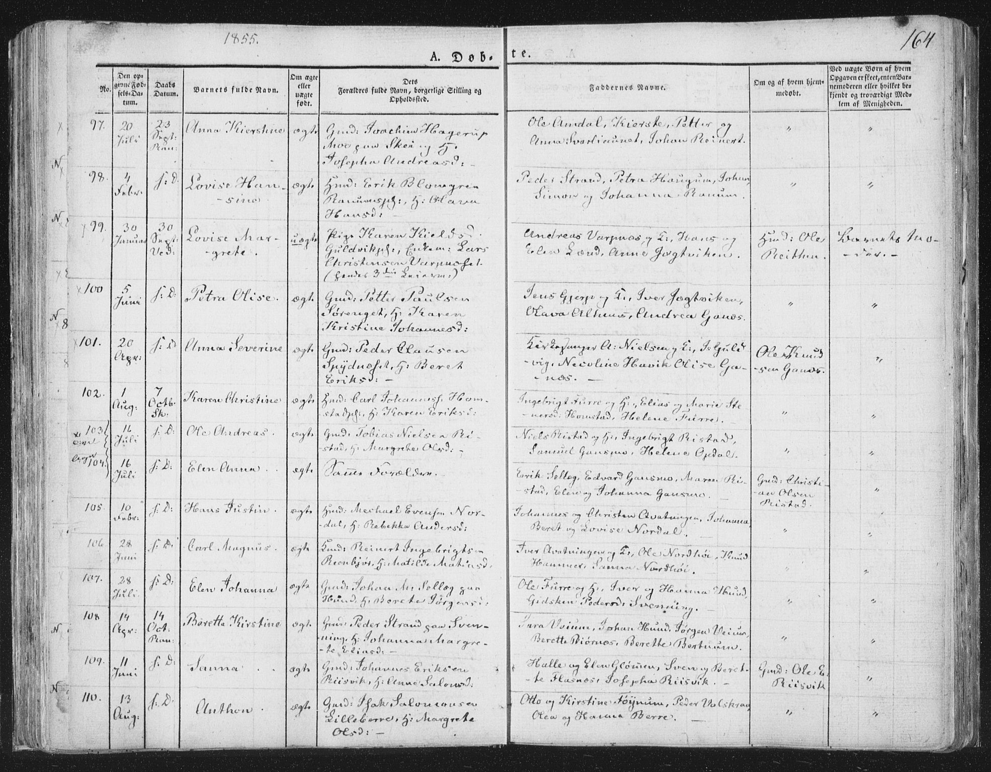 Ministerialprotokoller, klokkerbøker og fødselsregistre - Nord-Trøndelag, AV/SAT-A-1458/764/L0551: Ministerialbok nr. 764A07a, 1824-1864, s. 164