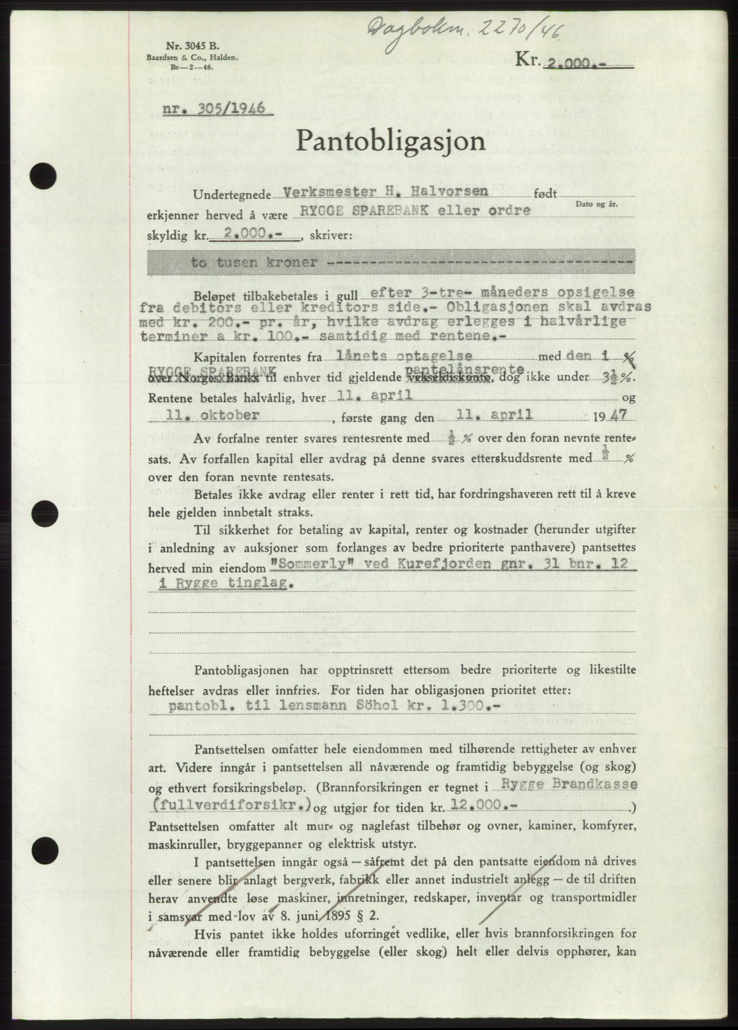 Moss sorenskriveri, SAO/A-10168: Pantebok nr. B16, 1946-1947, Dagboknr: 2270/1946