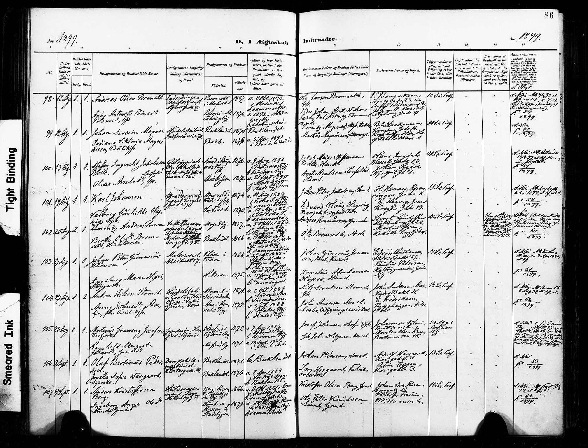 Ministerialprotokoller, klokkerbøker og fødselsregistre - Sør-Trøndelag, SAT/A-1456/604/L0198: Ministerialbok nr. 604A19, 1893-1900, s. 86