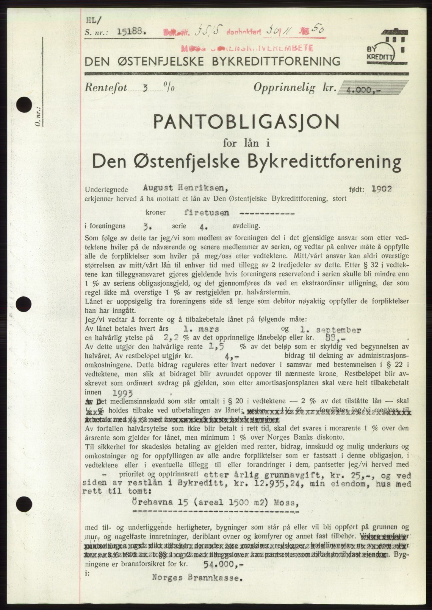 Moss sorenskriveri, SAO/A-10168: Pantebok nr. B25, 1950-1950, Dagboknr: 3515/1950