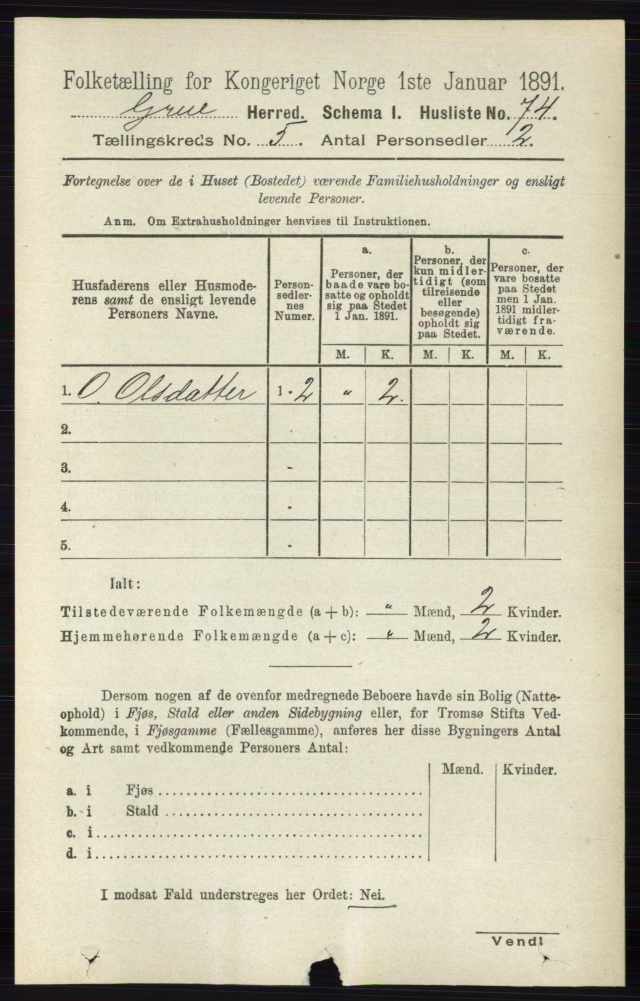 RA, Folketelling 1891 for 0423 Grue herred, 1891, s. 2683