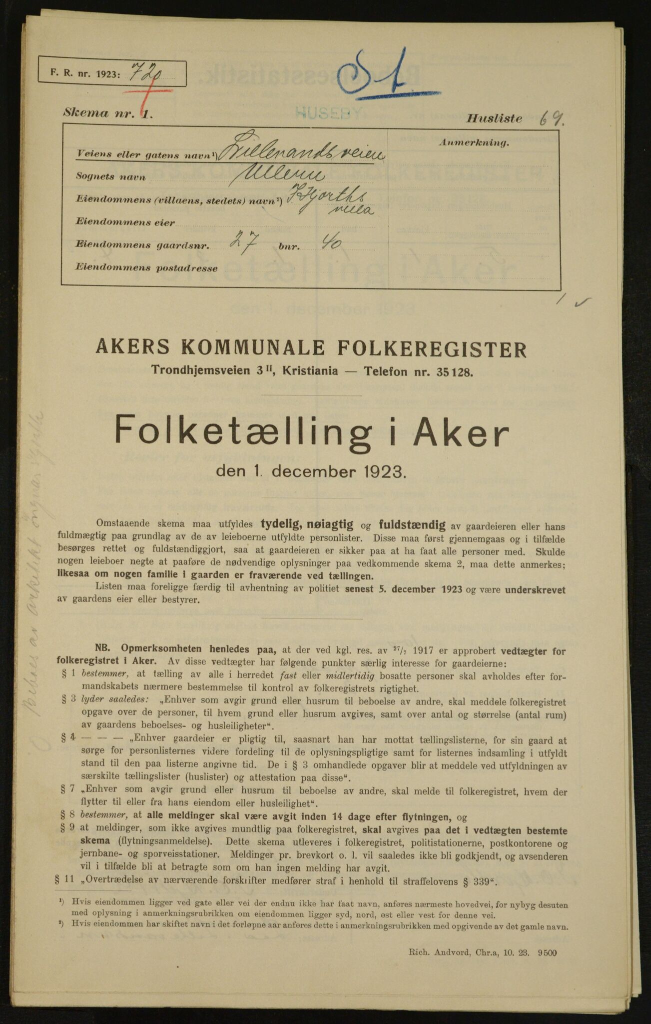 , Kommunal folketelling 1.12.1923 for Aker, 1923, s. 4517