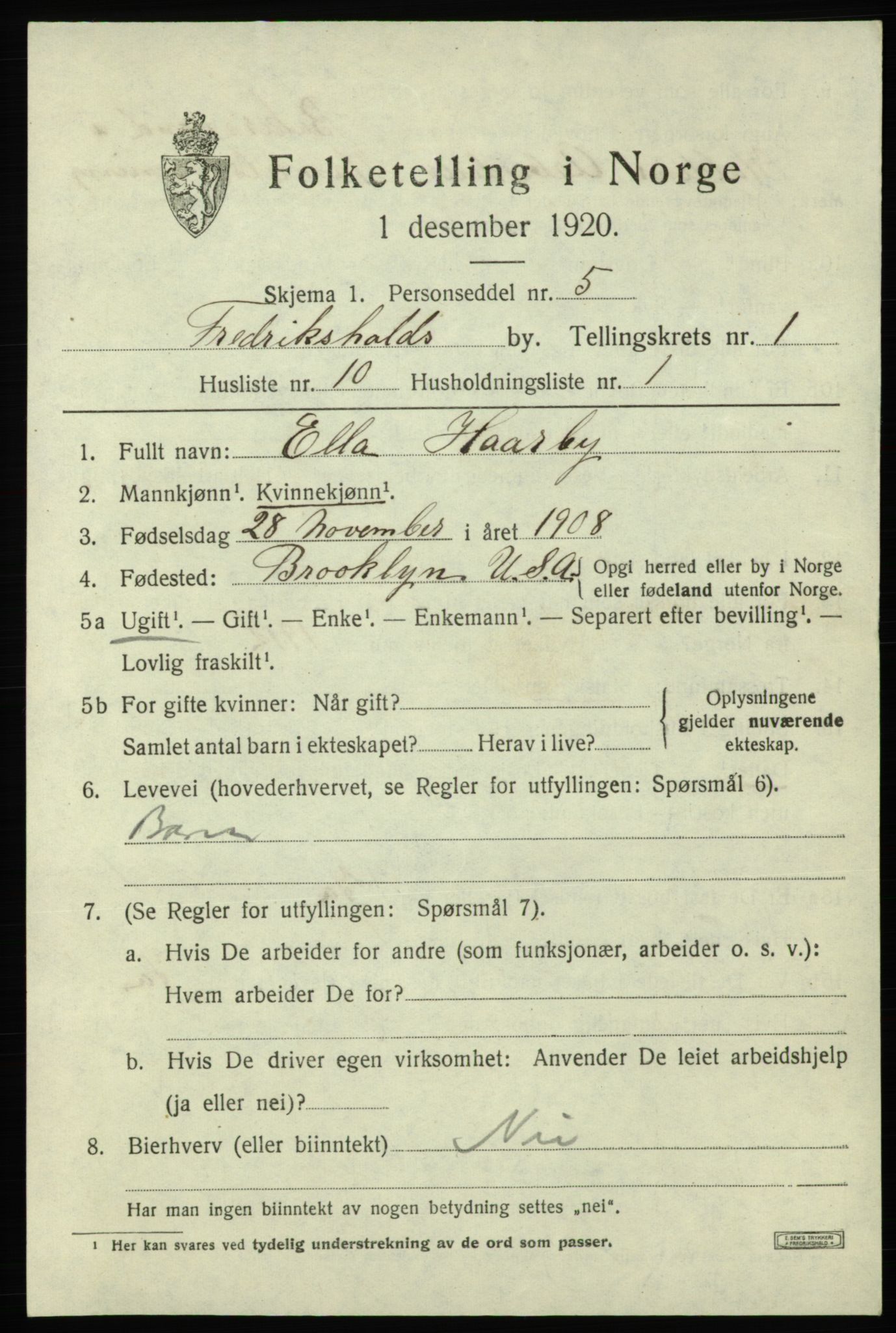 SAO, Folketelling 1920 for 0101 Fredrikshald kjøpstad, 1920, s. 8242