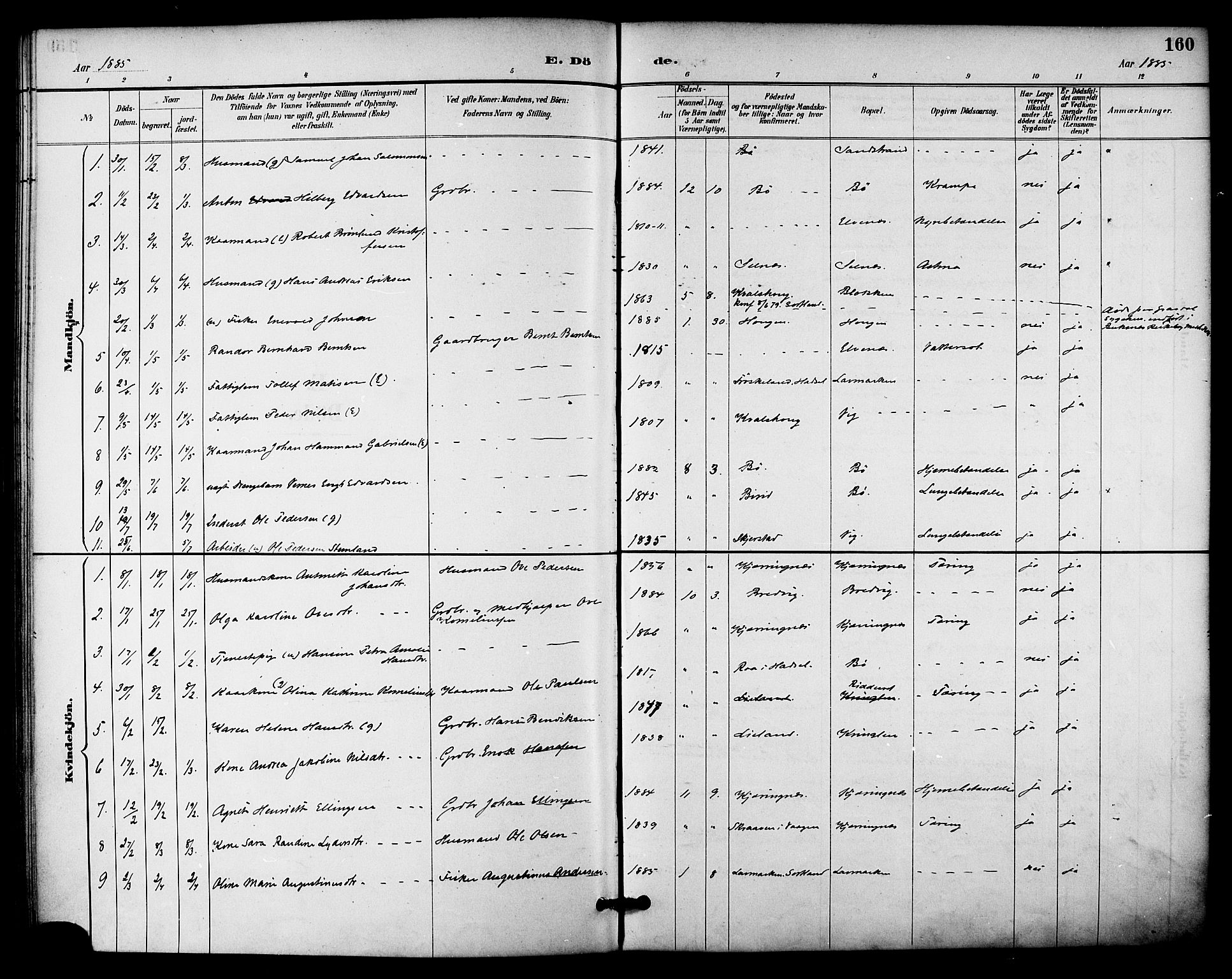 Ministerialprotokoller, klokkerbøker og fødselsregistre - Nordland, SAT/A-1459/895/L1371: Ministerialbok nr. 895A06, 1885-1894, s. 160