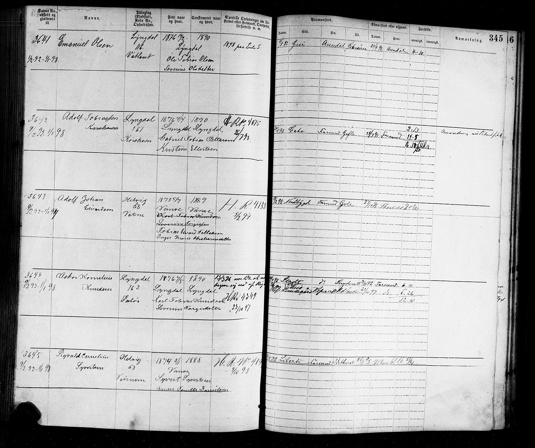 Farsund mønstringskrets, AV/SAK-2031-0017/F/Fa/L0002: Annotasjonsrulle nr 1921-3815 med register, M-2, 1877-1894, s. 380
