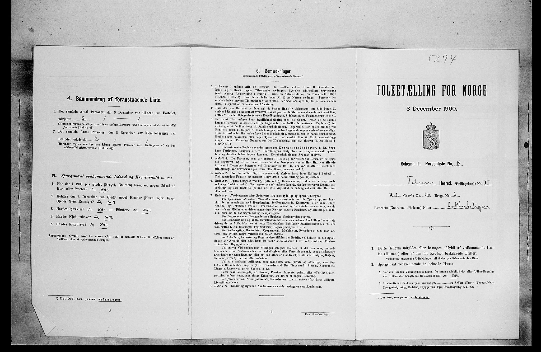 SAH, Folketelling 1900 for 0436 Tolga herred, 1900, s. 332