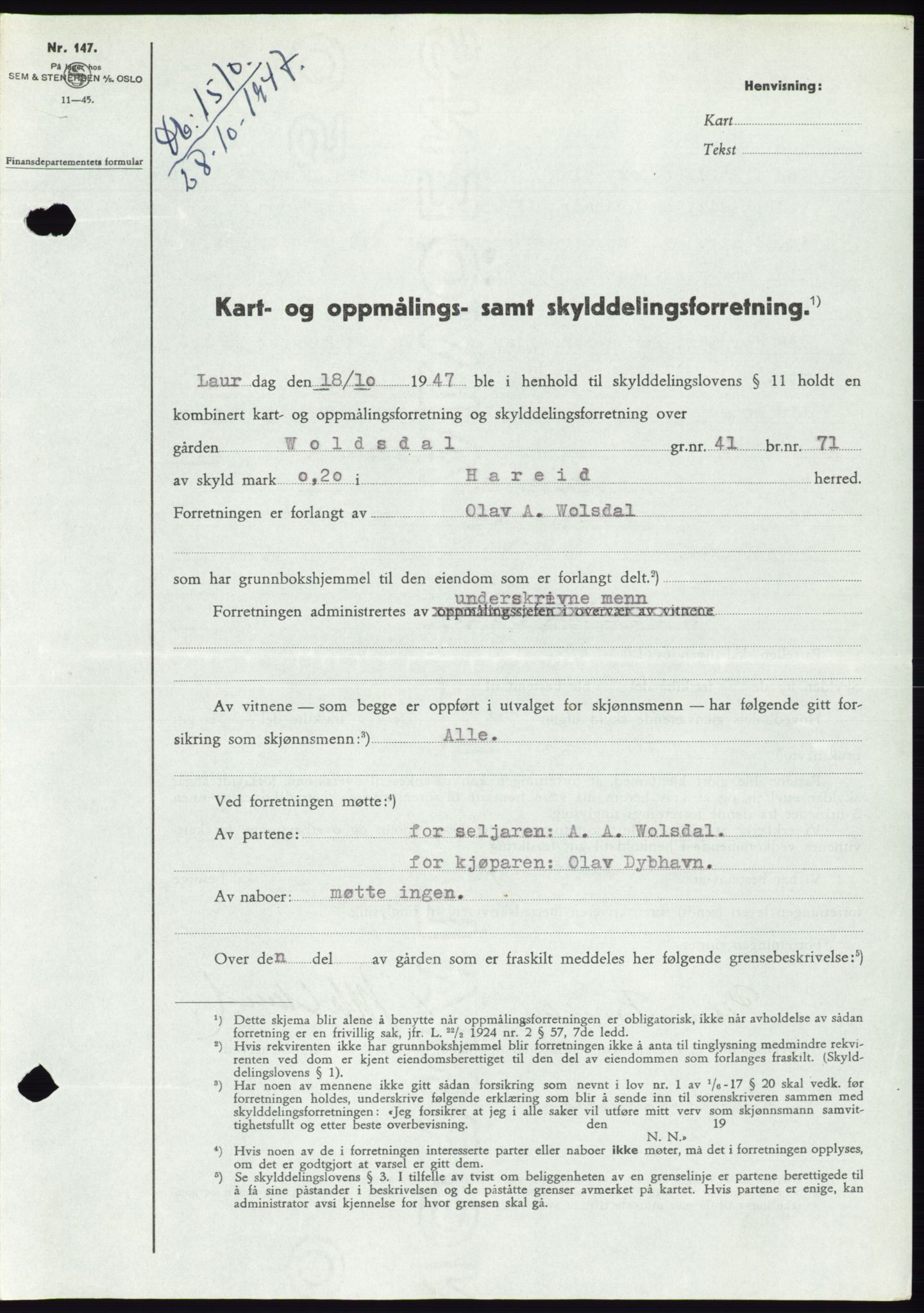 Søre Sunnmøre sorenskriveri, SAT/A-4122/1/2/2C/L0081: Pantebok nr. 7A, 1947-1948, Dagboknr: 1510/1947