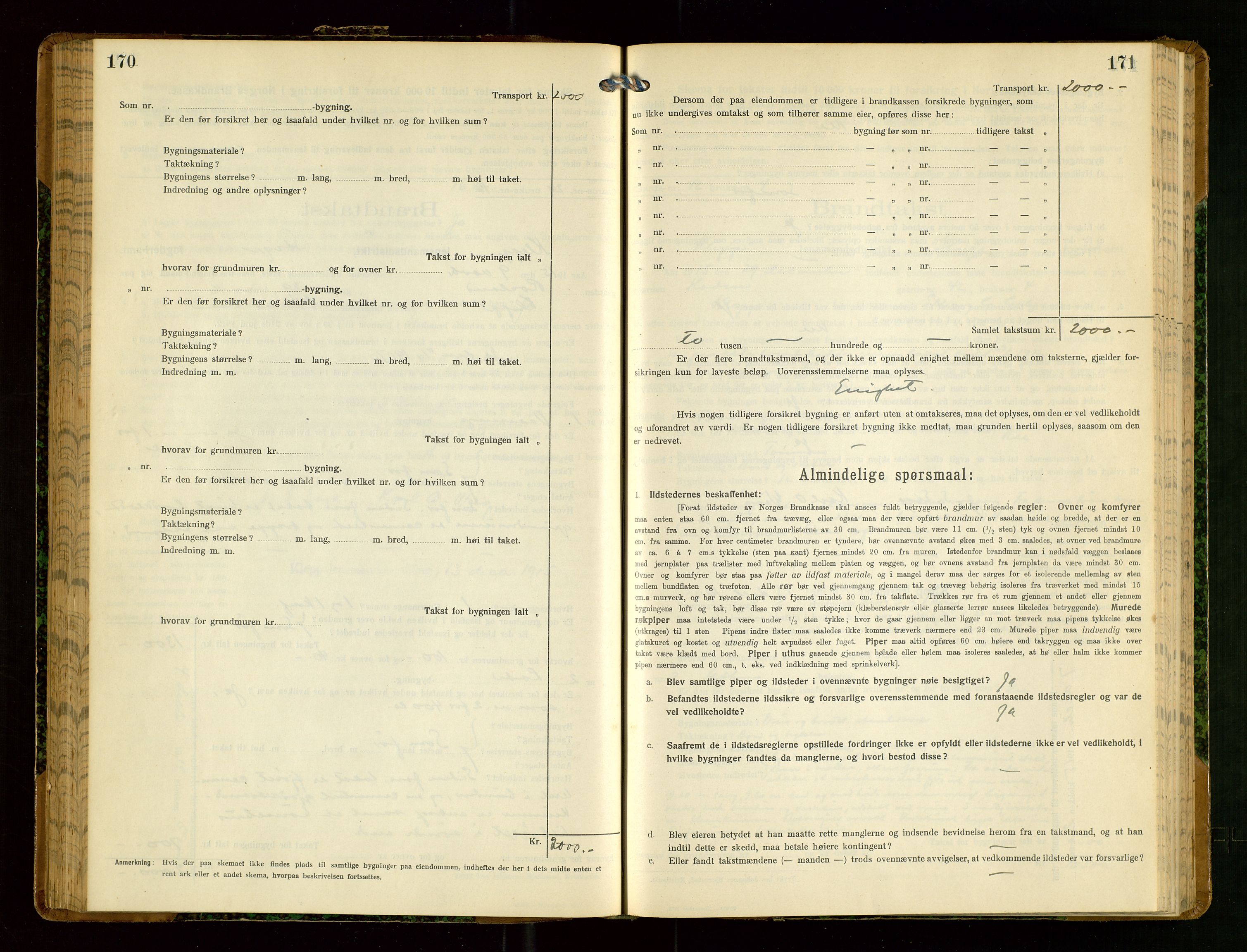 Klepp lensmannskontor, AV/SAST-A-100163/Goc/L0008: "Brandtakstprotokol" m/register, 1914-1917, s. 170-171