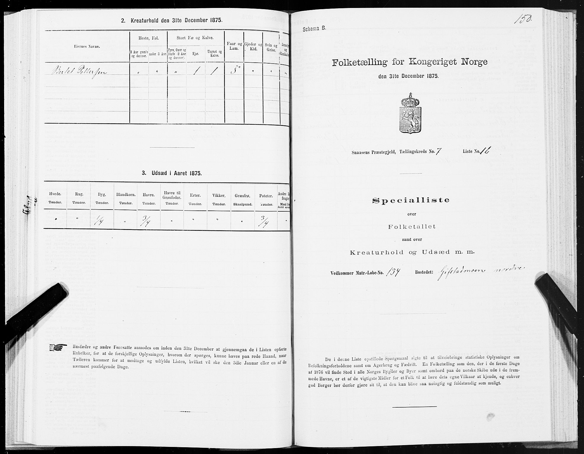 SAT, Folketelling 1875 for 1736P Snåsa prestegjeld, 1875, s. 3150