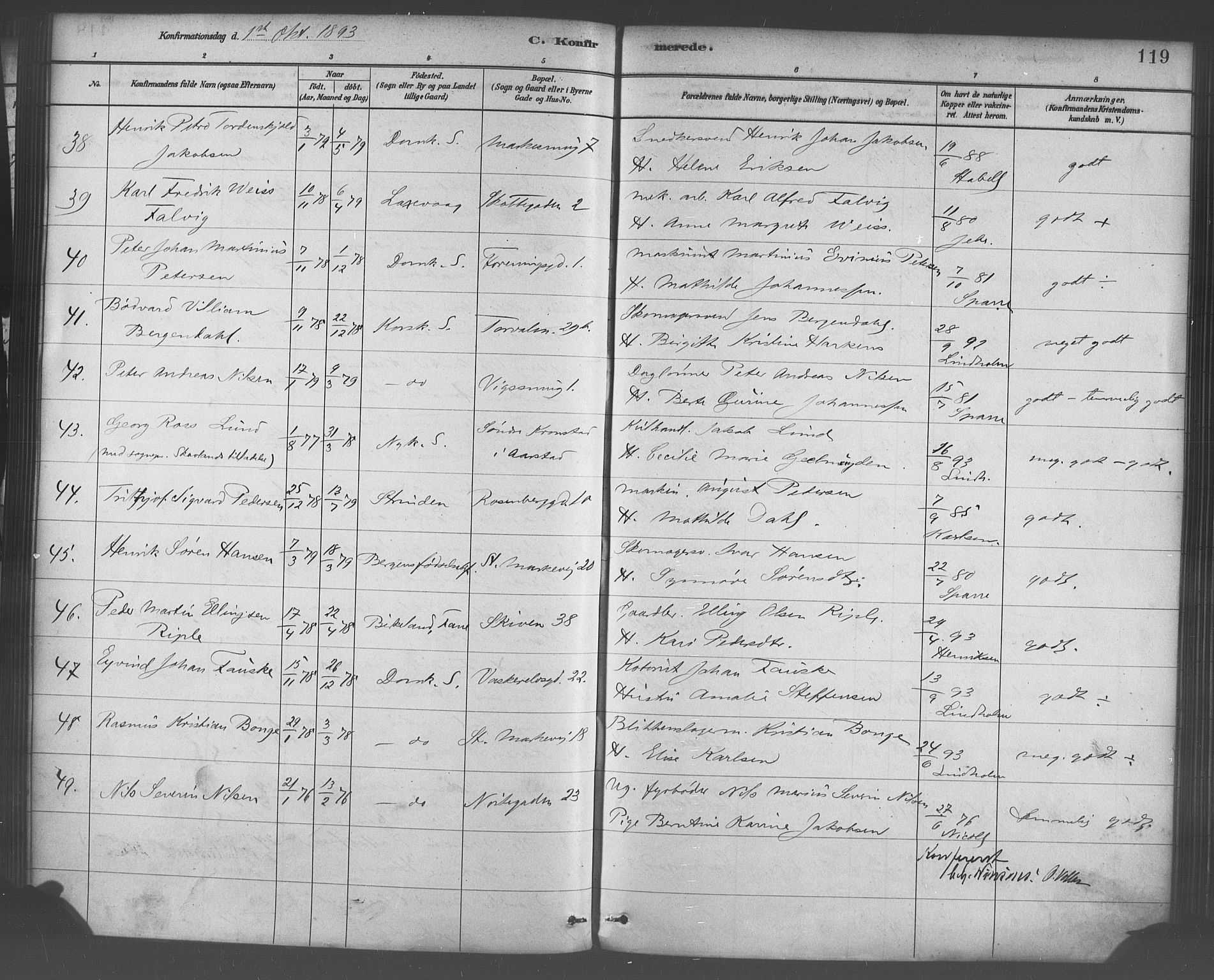 Domkirken sokneprestembete, AV/SAB-A-74801/H/Haa/L0030: Ministerialbok nr. C 5, 1880-1898, s. 119