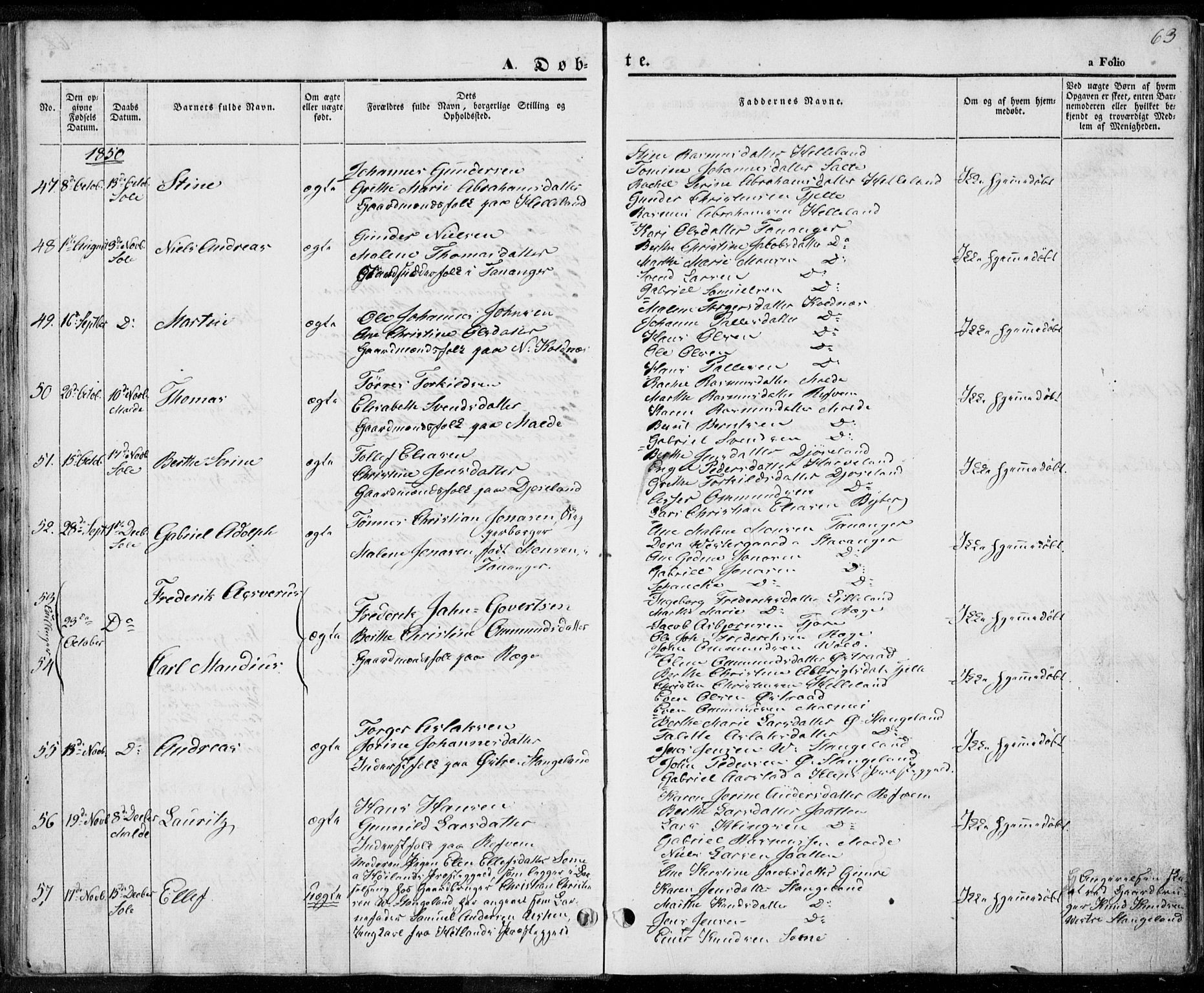 Håland sokneprestkontor, AV/SAST-A-101802/001/30BA/L0006: Ministerialbok nr. A 6, 1842-1853, s. 63