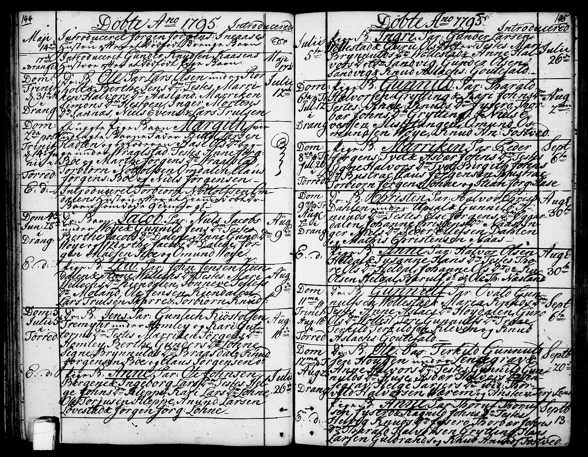 Drangedal kirkebøker, AV/SAKO-A-258/F/Fa/L0003: Ministerialbok nr. 3, 1768-1814, s. 144-145