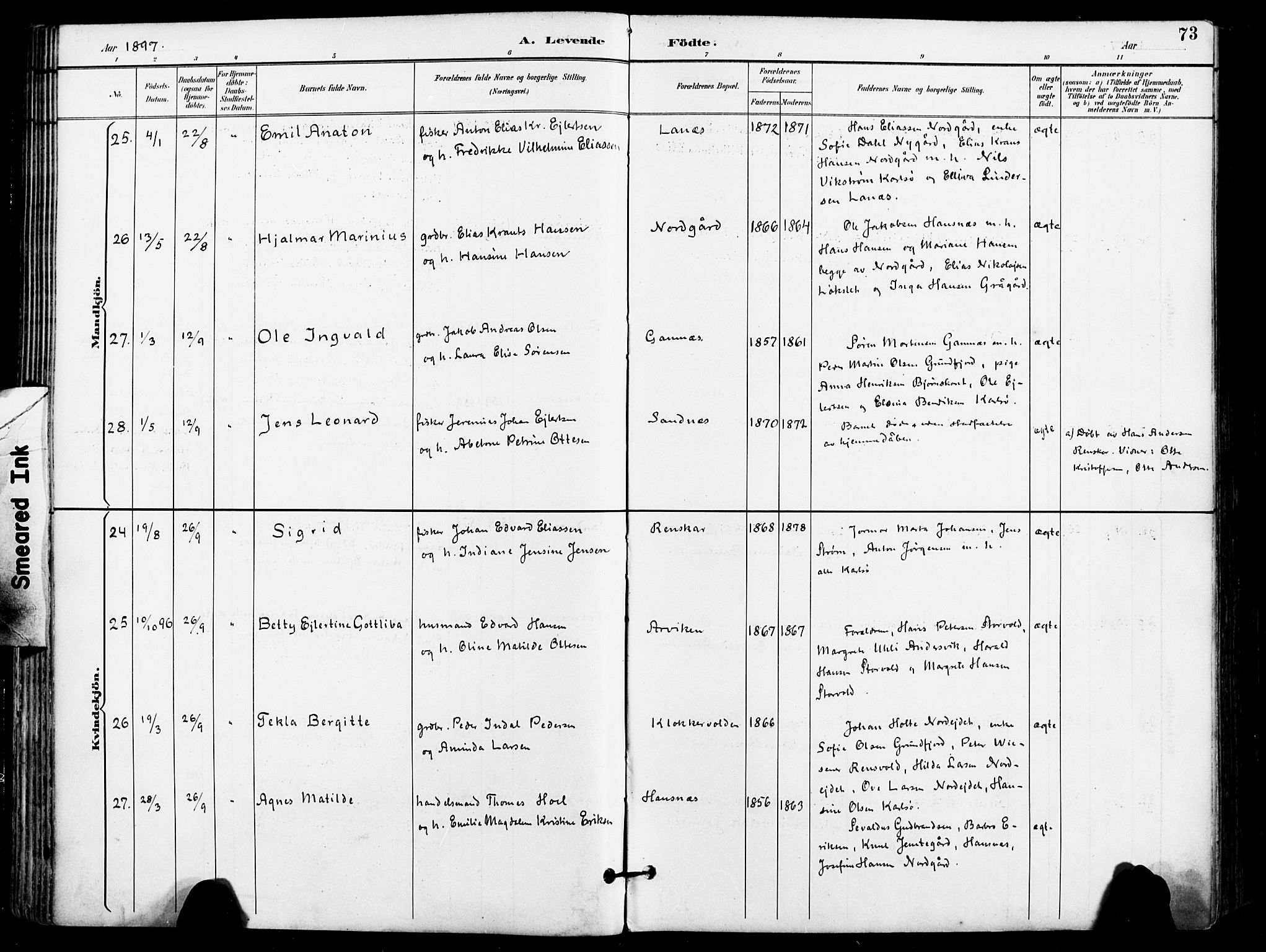 Karlsøy sokneprestembete, AV/SATØ-S-1299/H/Ha/Haa/L0007kirke: Ministerialbok nr. 7, 1891-1902, s. 73