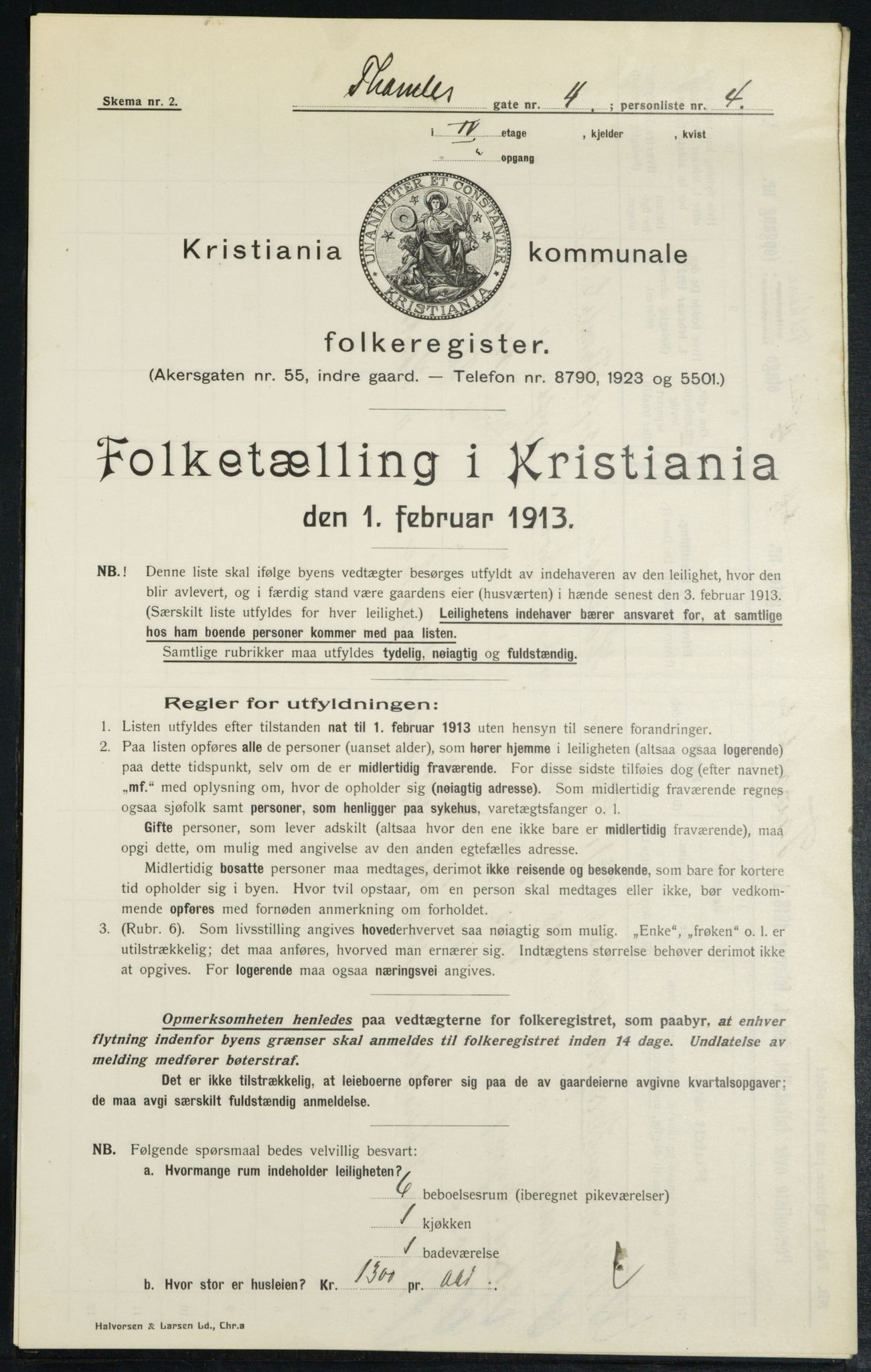 OBA, Kommunal folketelling 1.2.1913 for Kristiania, 1913, s. 109264