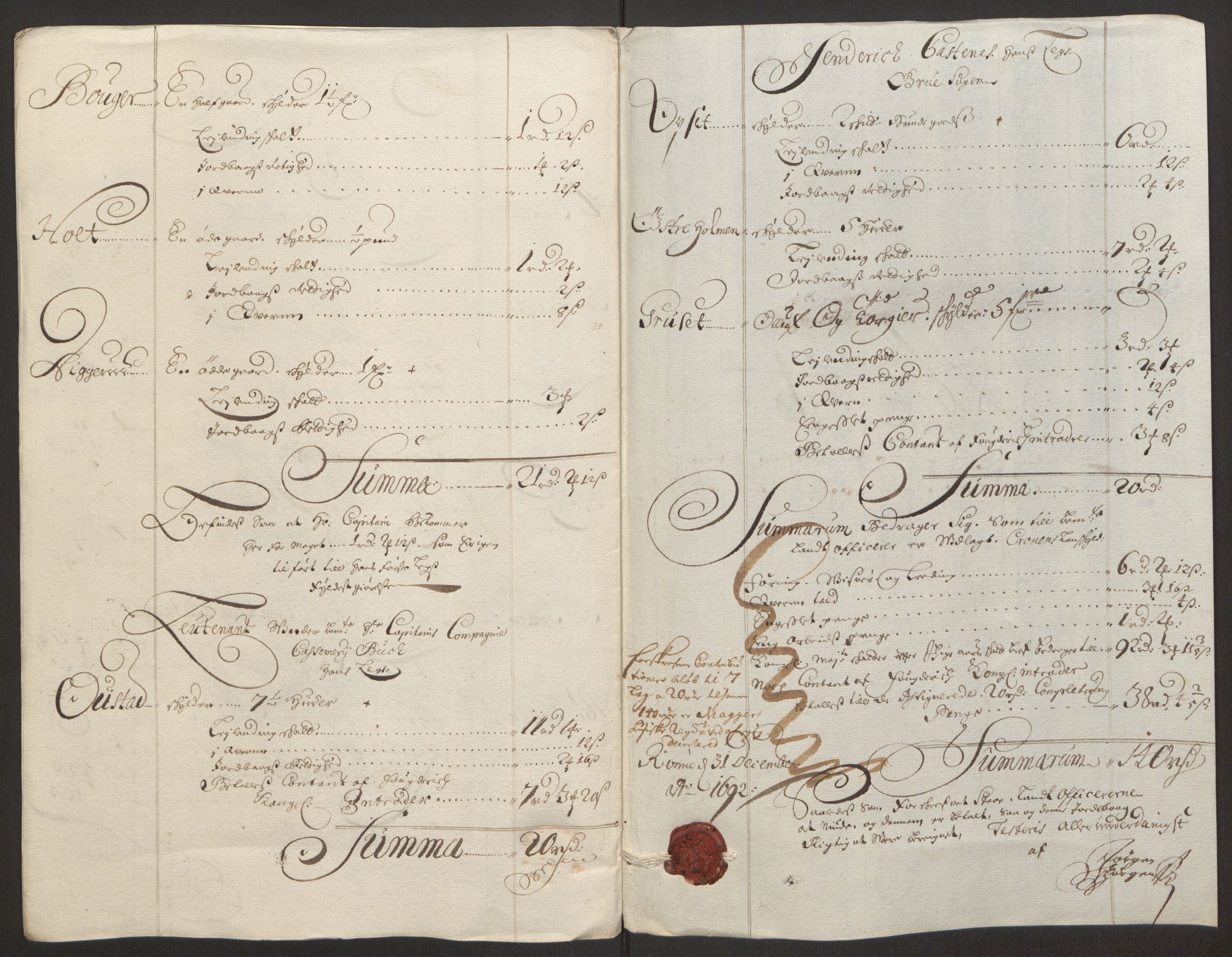 Rentekammeret inntil 1814, Reviderte regnskaper, Fogderegnskap, AV/RA-EA-4092/R13/L0830: Fogderegnskap Solør, Odal og Østerdal, 1692, s. 426