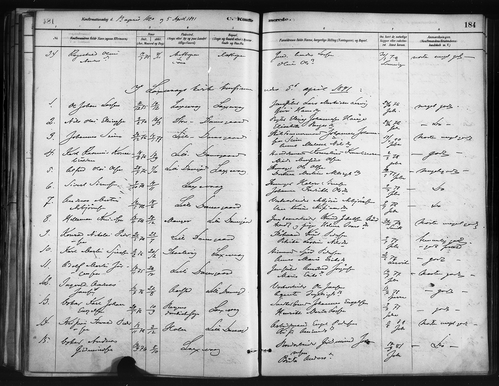 Askøy Sokneprestembete, AV/SAB-A-74101/H/Ha/Haa/Haae/L0002: Ministerialbok nr. E 2, 1878-1891, s. 184