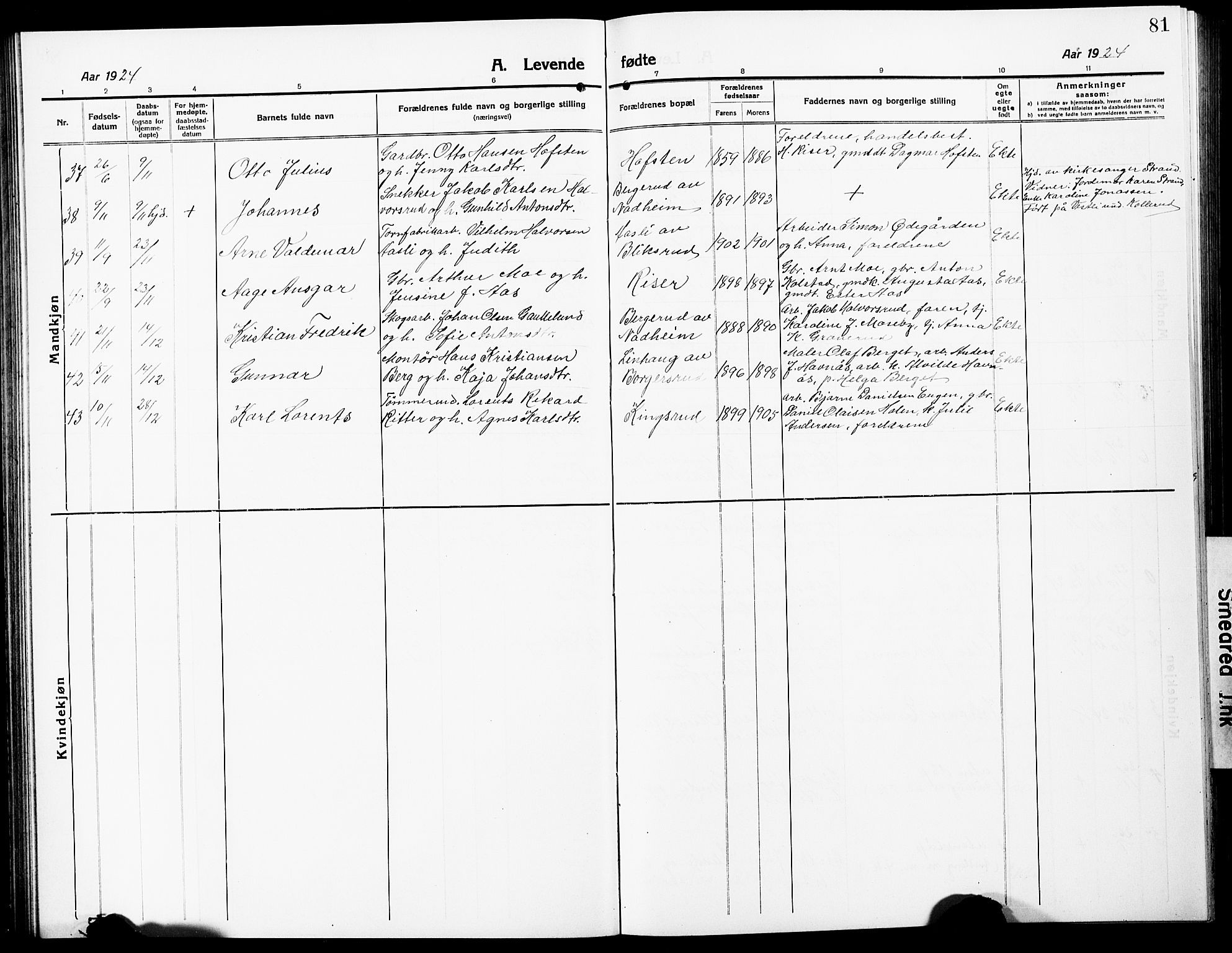 Høland prestekontor Kirkebøker, AV/SAO-A-10346a/G/Ga/L0008: Klokkerbok nr. I 8, 1915-1929, s. 81