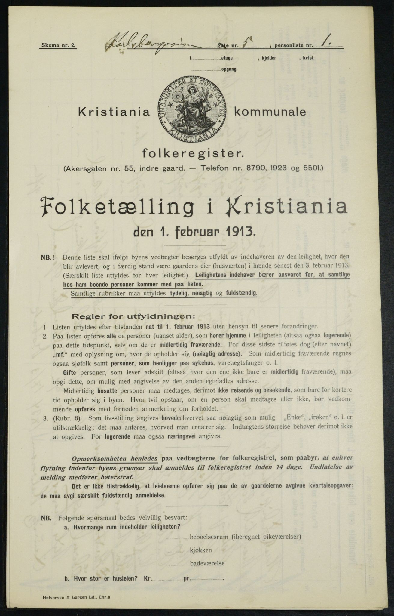 OBA, Kommunal folketelling 1.2.1913 for Kristiania, 1913, s. 48700