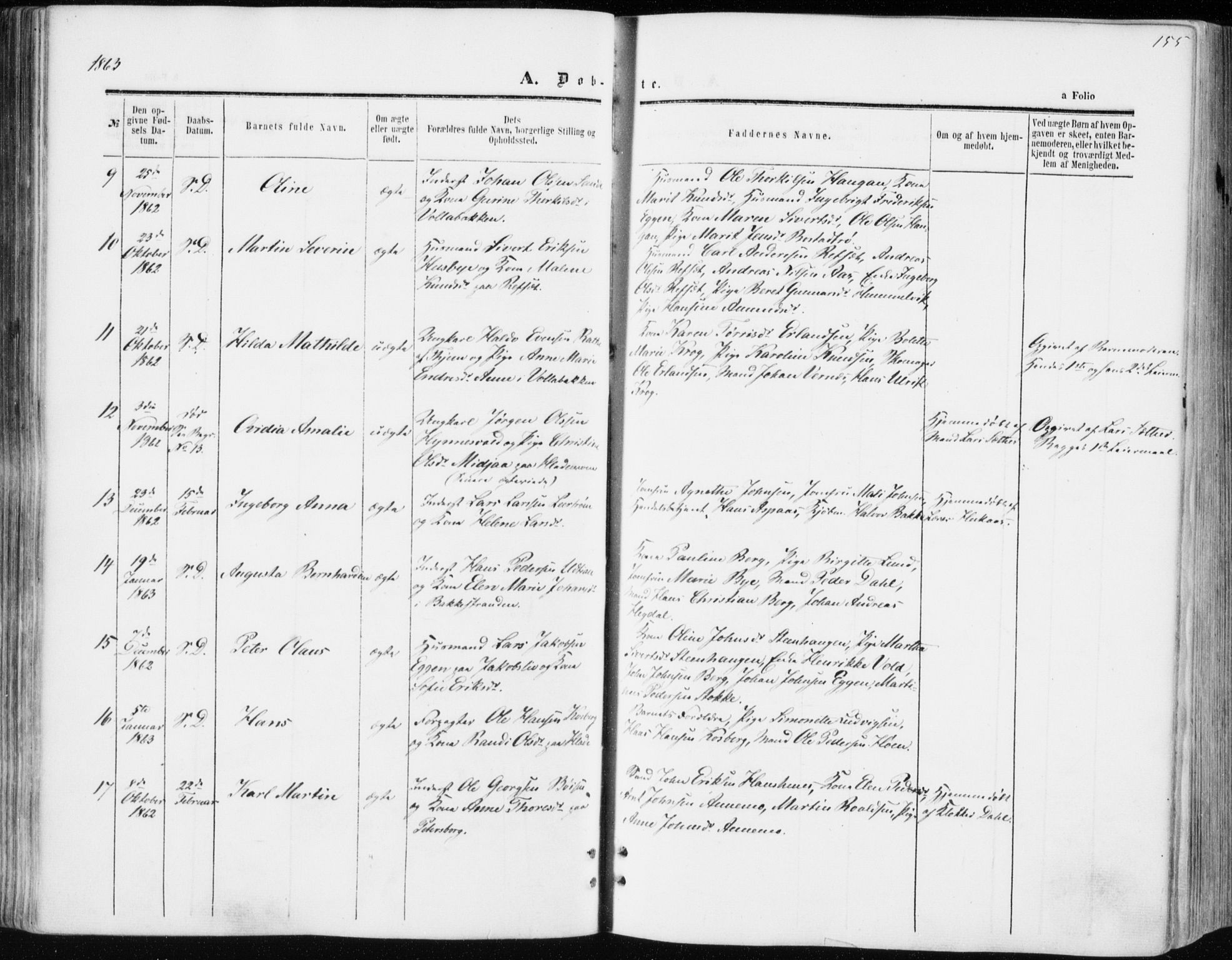 Ministerialprotokoller, klokkerbøker og fødselsregistre - Sør-Trøndelag, SAT/A-1456/606/L0292: Ministerialbok nr. 606A07, 1856-1865, s. 155