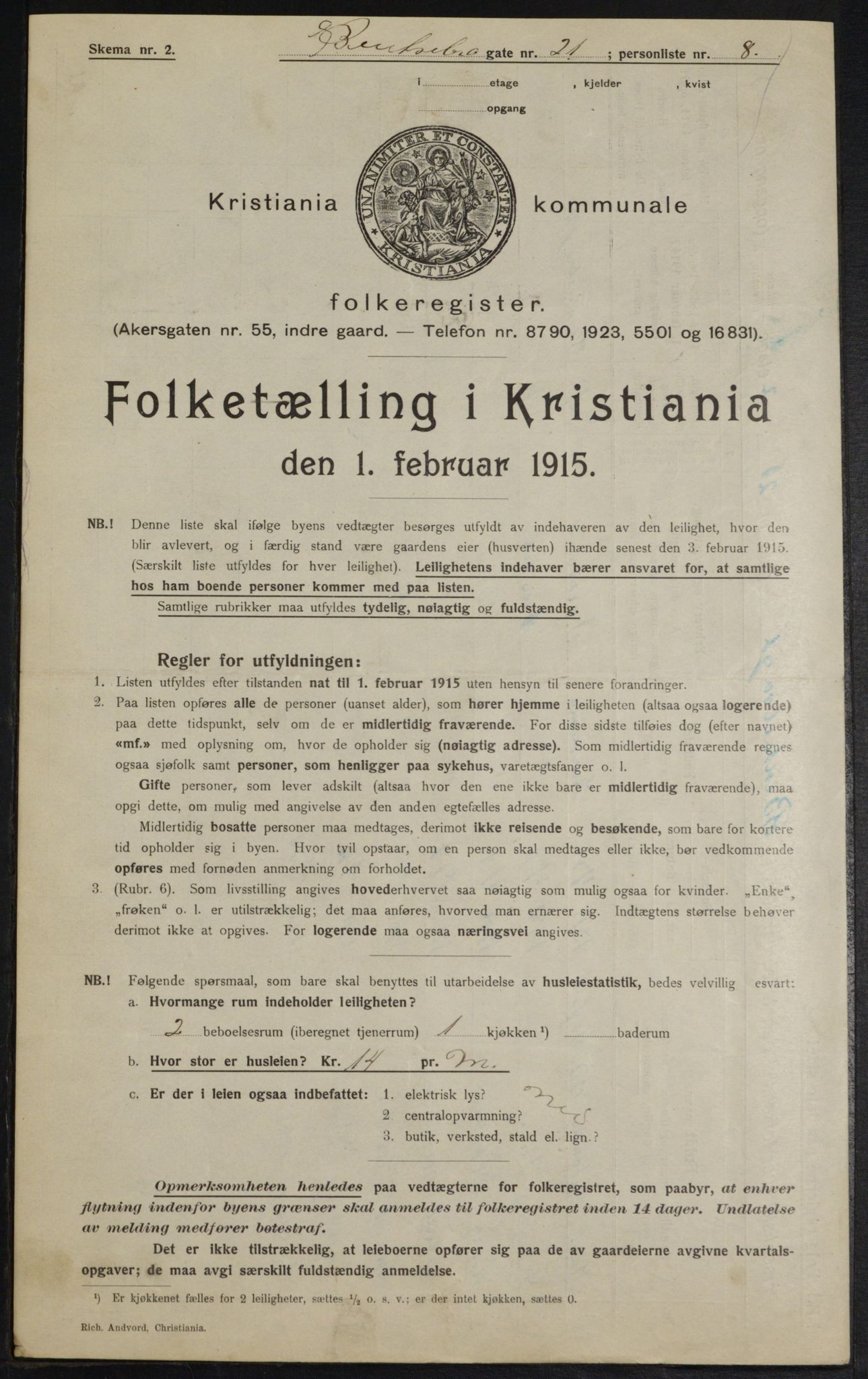 OBA, Kommunal folketelling 1.2.1915 for Kristiania, 1915, s. 3547