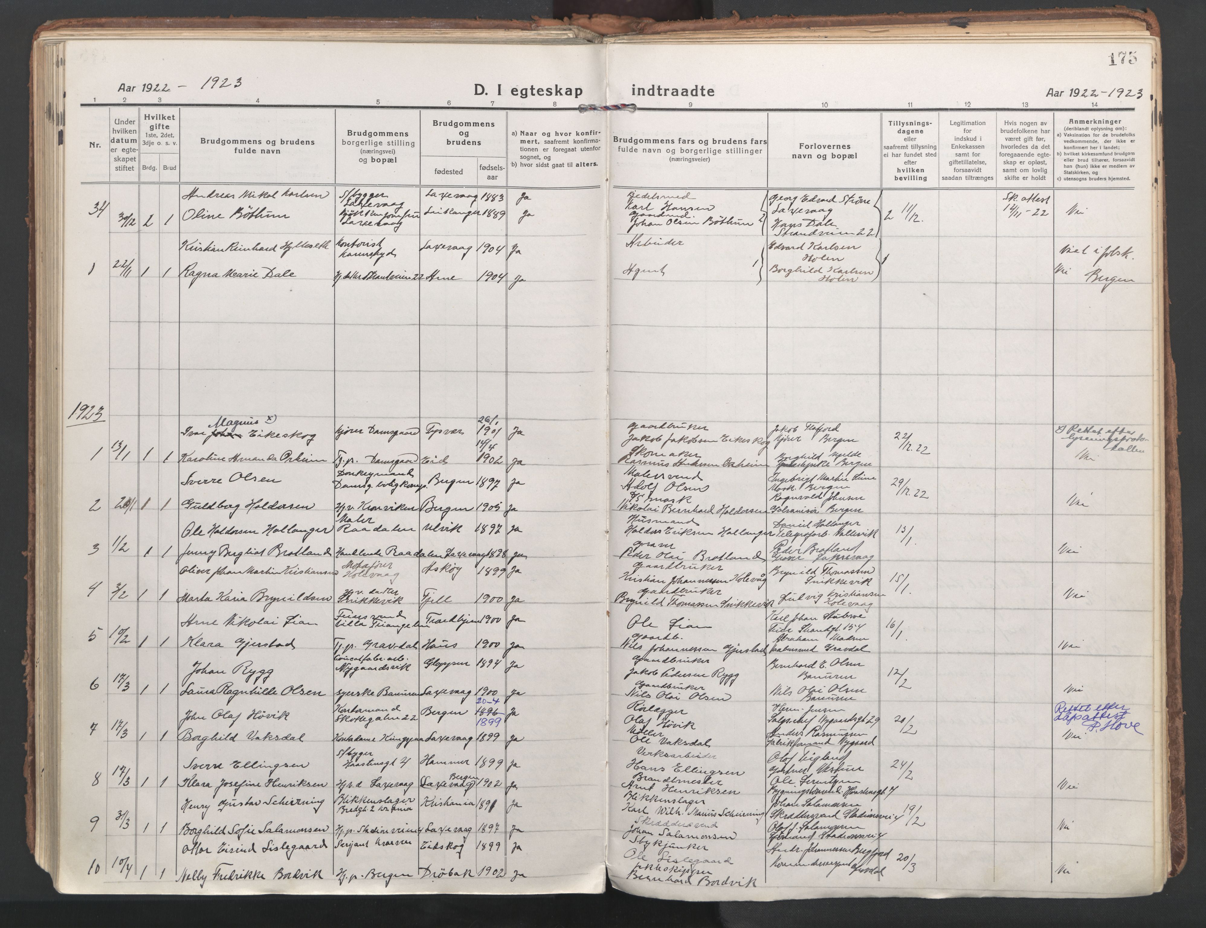 Laksevåg Sokneprestembete, AV/SAB-A-76501/H/Ha/Haa/Haaa/L0002: Ministerialbok nr. A 2, 1917-1927, s. 175